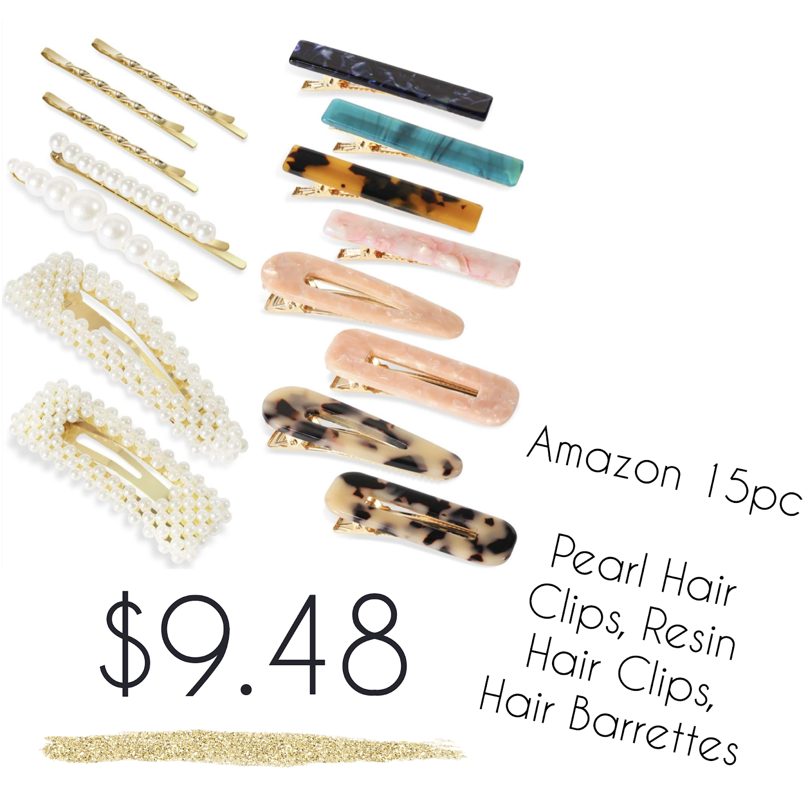 Amazon Hair Clips for Women Girls - 15 Assorted Hair Pearl Barrettes Including 10 Acrylic Hair Clip and 5 Pearl Hair Clips | Stocking Stuffers Gift Ideas Under $50 | Affordable by Amanda, Tampa Blogger