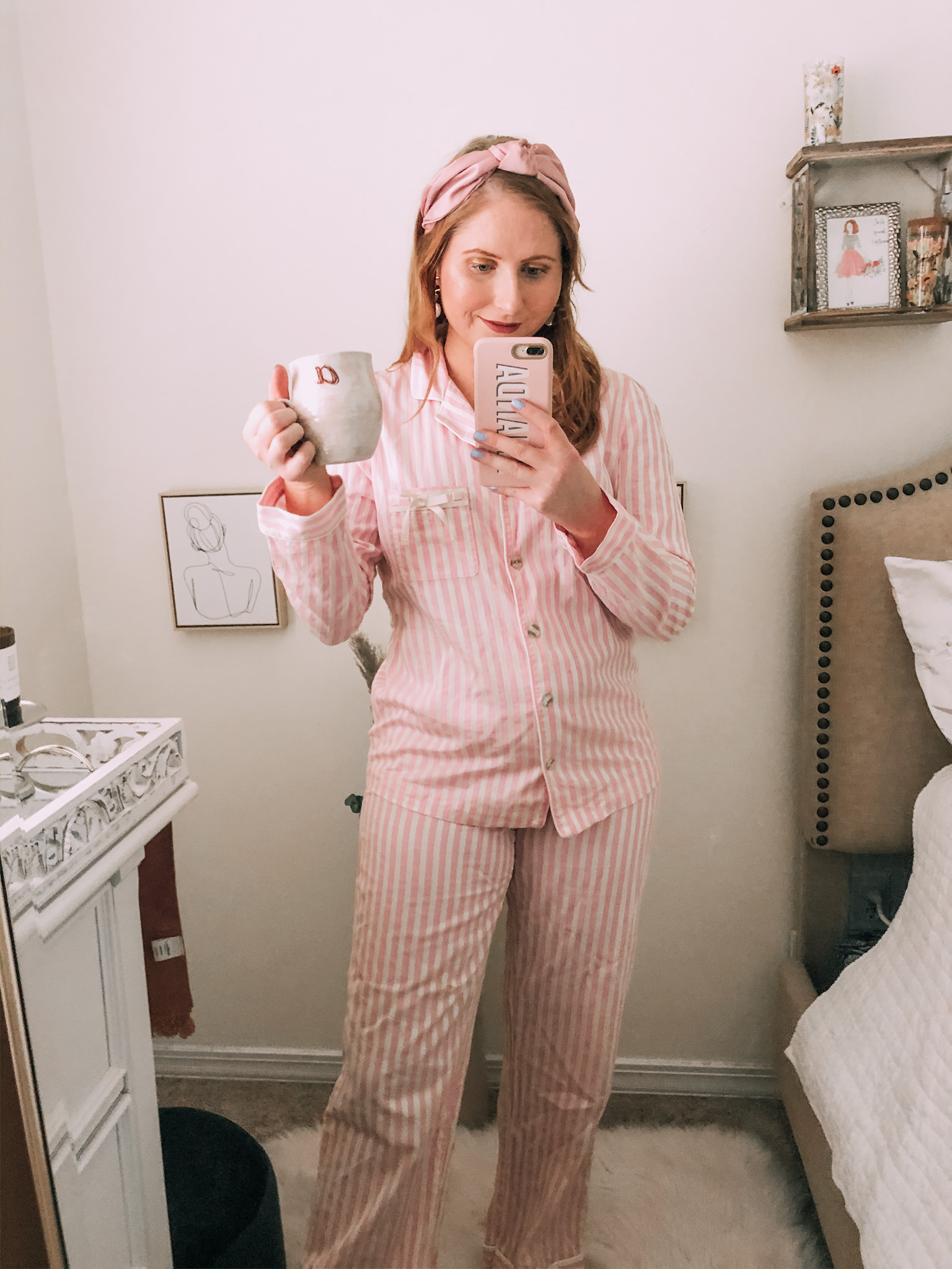 Women's Striped Beautifully Soft Long Sleeve Notch Collar and Short Pajama Set | Stay at Home Pajamas