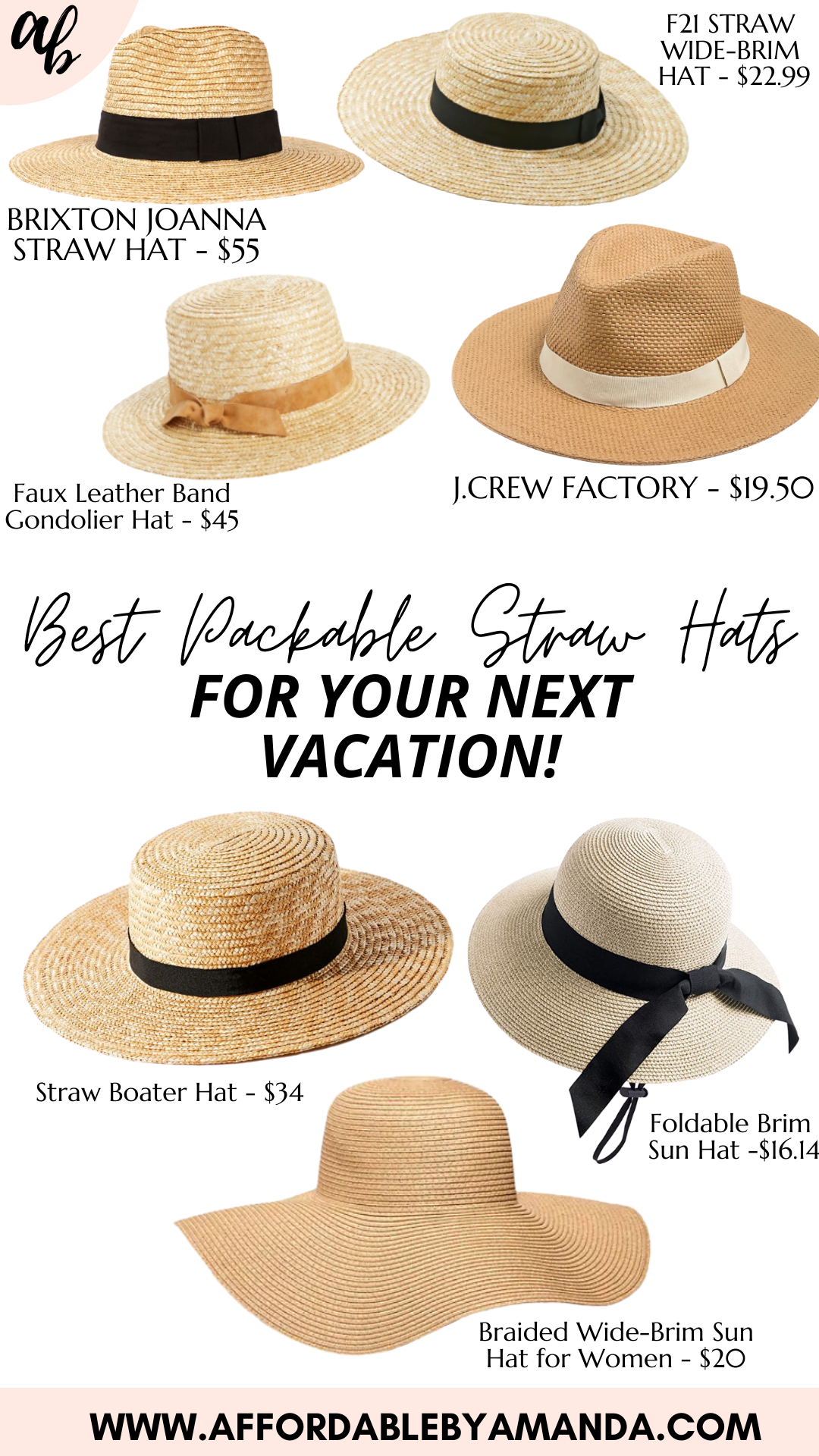 packable straw sun hats | best packable straw hats for your next vacation | affordable by amanda 