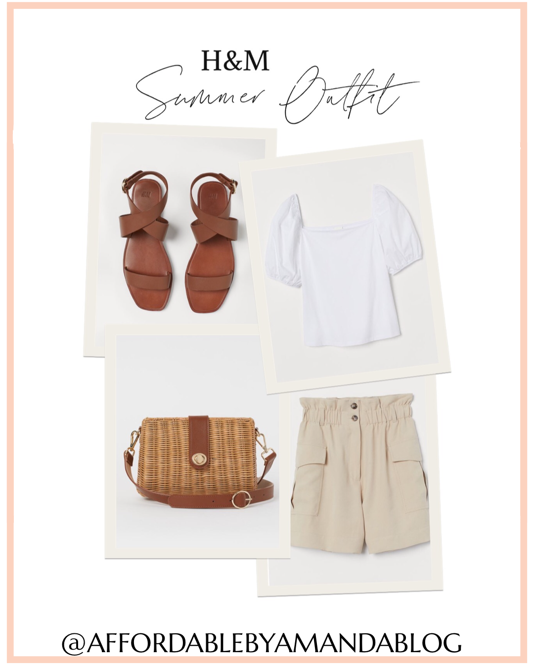 H&M Puff Sleeved Top | Paper-bag Shorts | Leather Sandals | Rattan Shoulder Bag | H&M Summer Outfit Inspiration 
