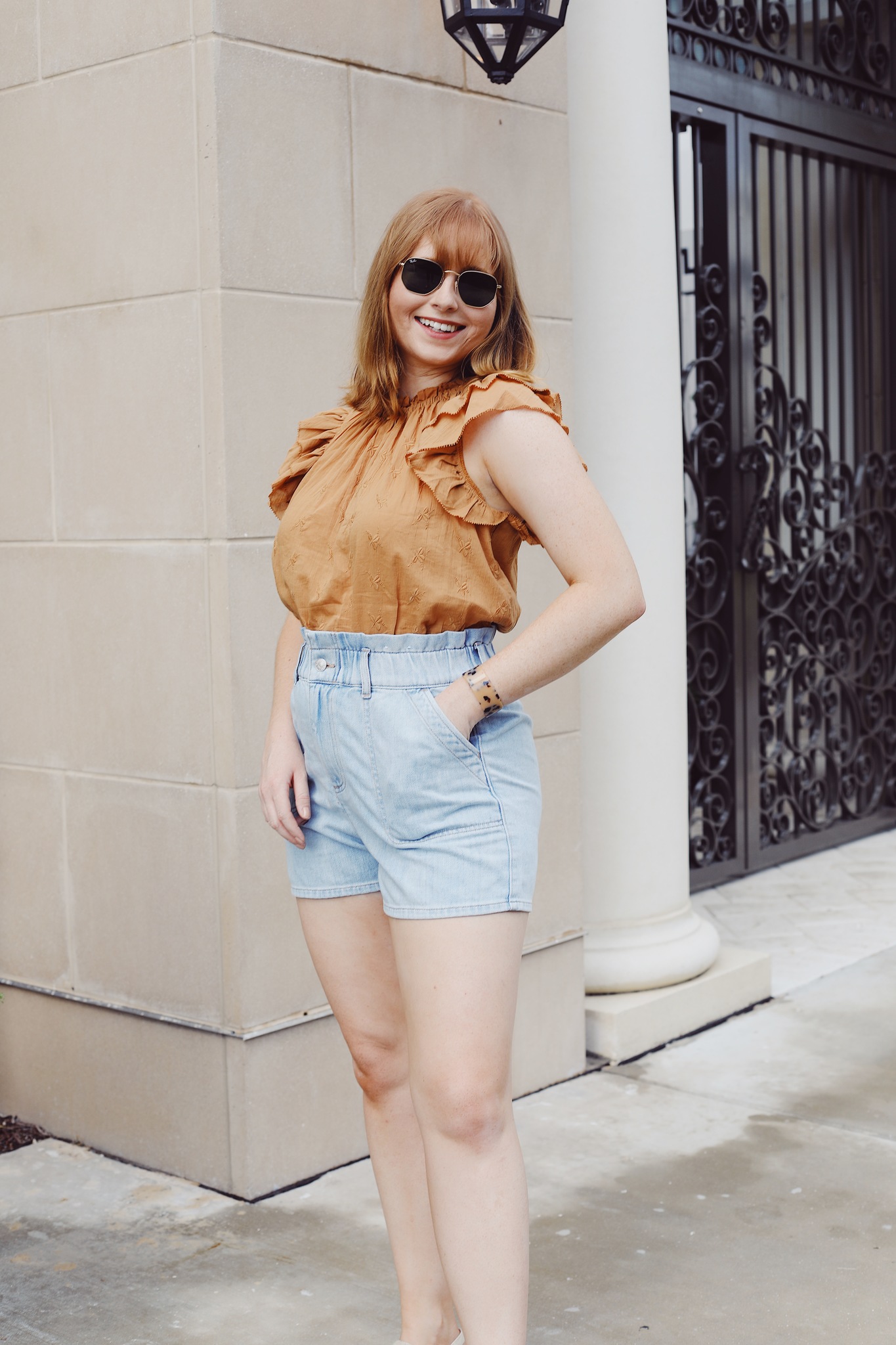 jean shorts with cinched waist