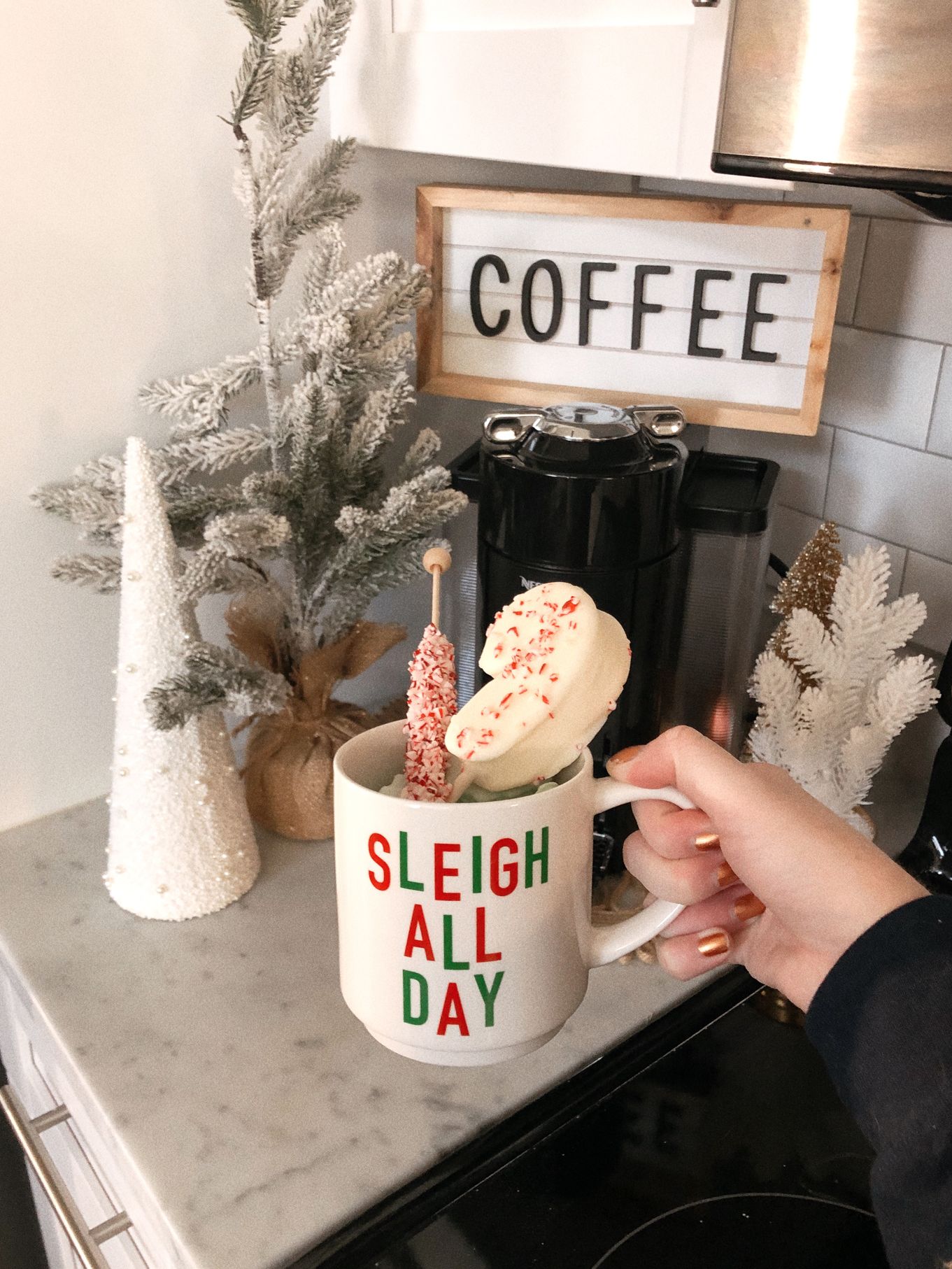 16oz Stoneware Sleigh All Day Mug - Parker Lane - Affordable Christmas Decorations: Coffee Bar Decor 