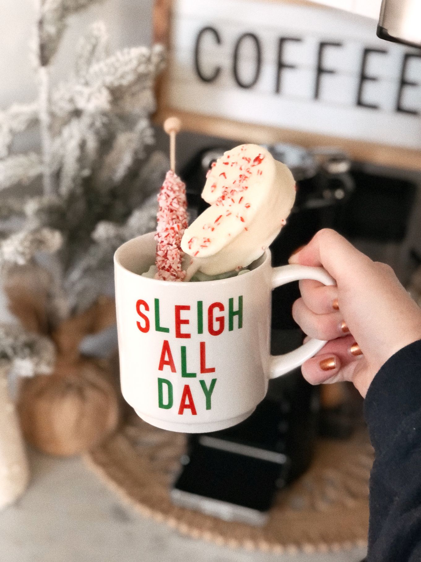 16oz Stoneware Sleigh All Day Mug - Parker Lane - Affordable Christmas Decorations: Coffee Bar Decor 