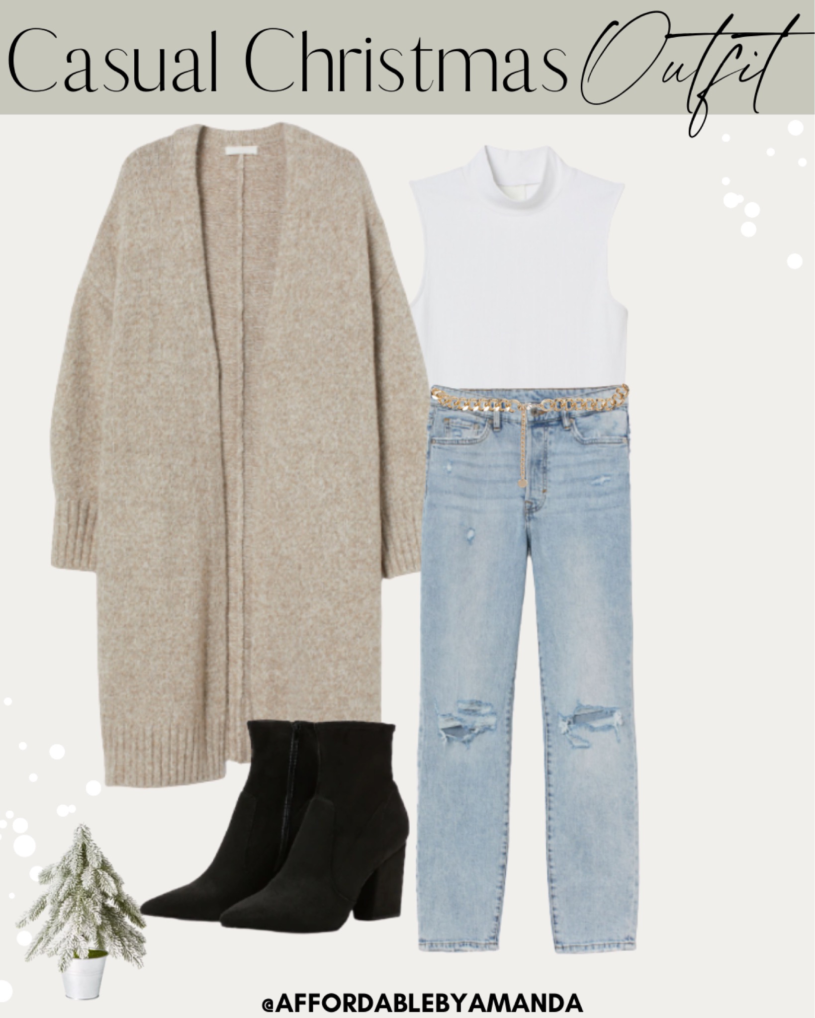 Long soft knit cardigan | Mom Jeans | Black Ankle Boots | Casual Christmas Outfit Idea 2020 | Affordable by Amanda
