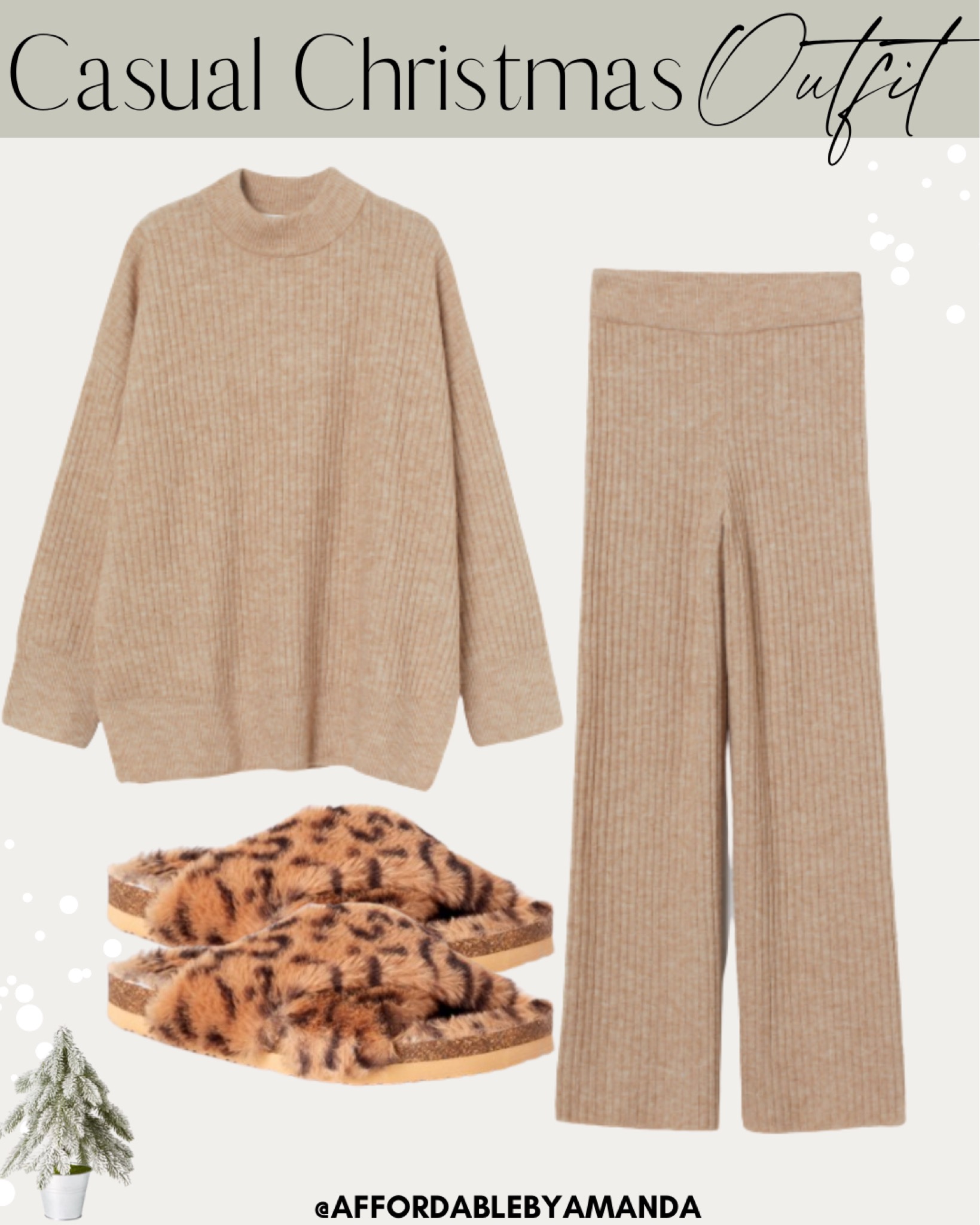 Casual Christmas Outfits | Relaxed-fit sweater in a soft rib knit with wool | Soft, knit pants with a high waist, covered, elasticized waistband | Affordable by Amanda