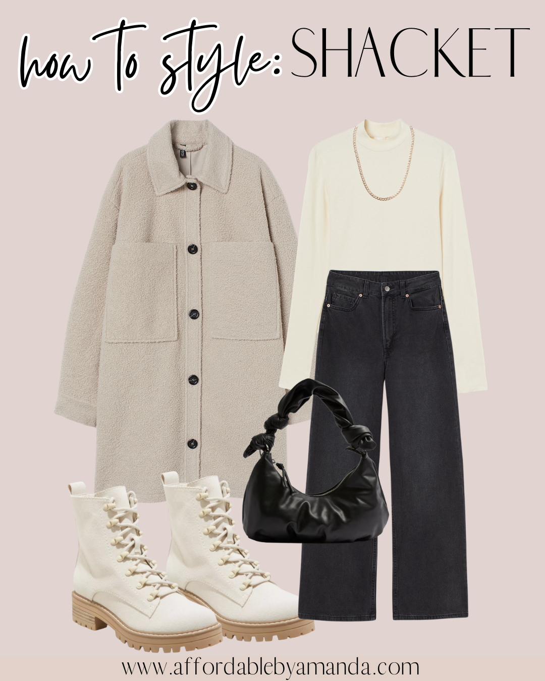 Oversized Shirt Jacket, Black Wide-Leg Denim Jeans, Parker Lace Up Boots | Affordable by Amanda | How to Wear Shackets