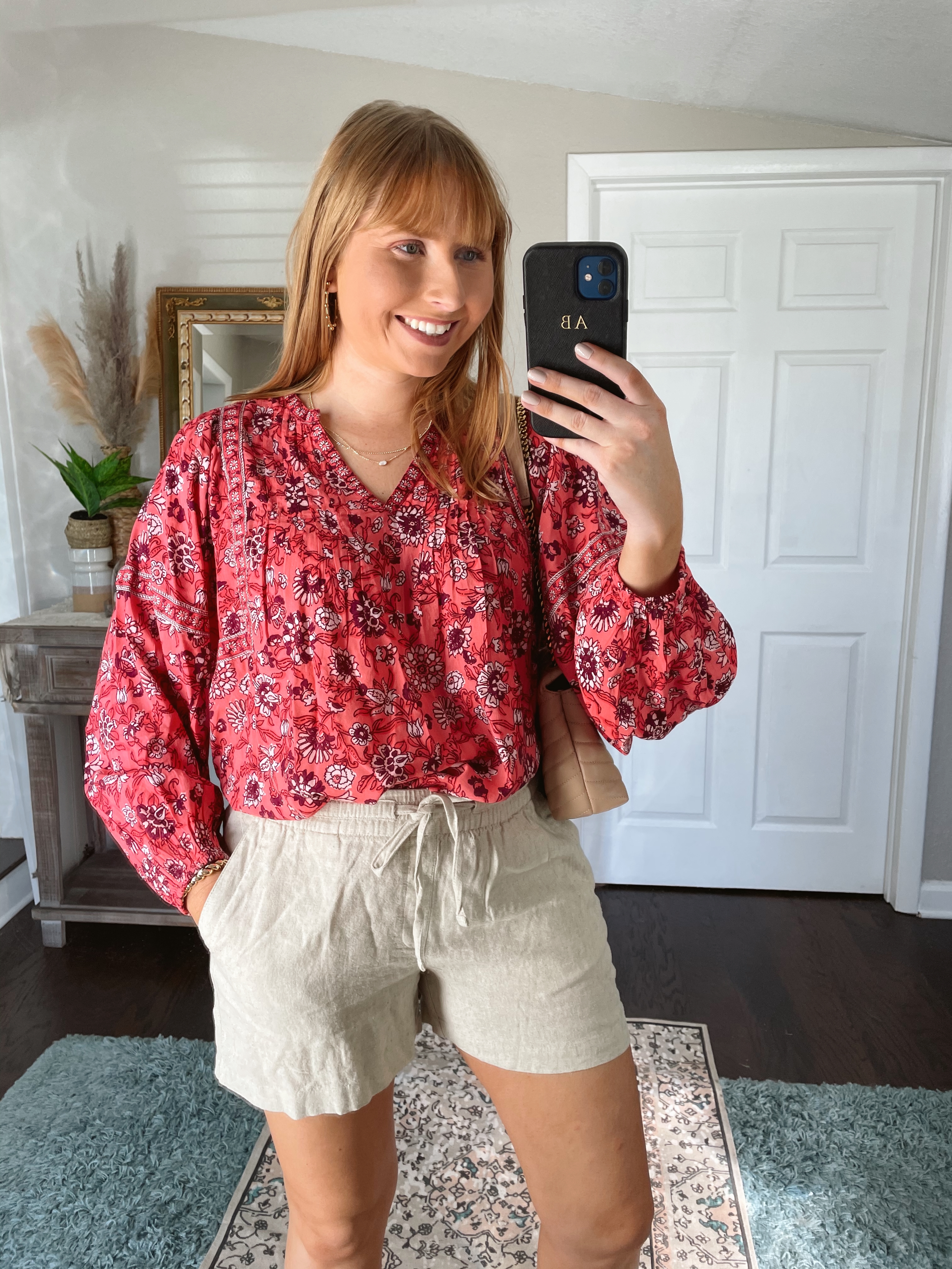Oversized Floral-Print Split-Neck Tunic Top for Women | Linen Shorts | Spring Outfit Ideas 2021 at Old Navy | Affordable by Amanda