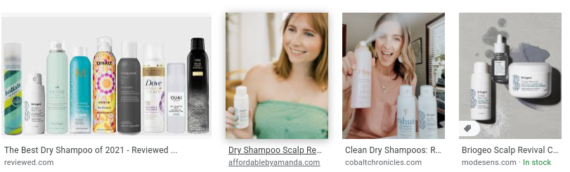 See an example where my image and blog post show up in a Google image search for the Briogeo Dry Shampoo.