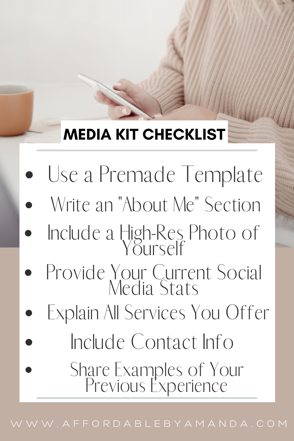 Media Kit Checklist | Blog Media Press Kit Examples and Templates | Affordable by Amanda