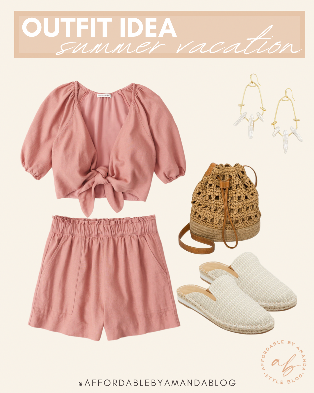Cropped Tie-Front Linen Set Top | Linen-Blend Pull-On Shorts | Casual Linen Outfits for Summer 2021 | Affordable by Amanda