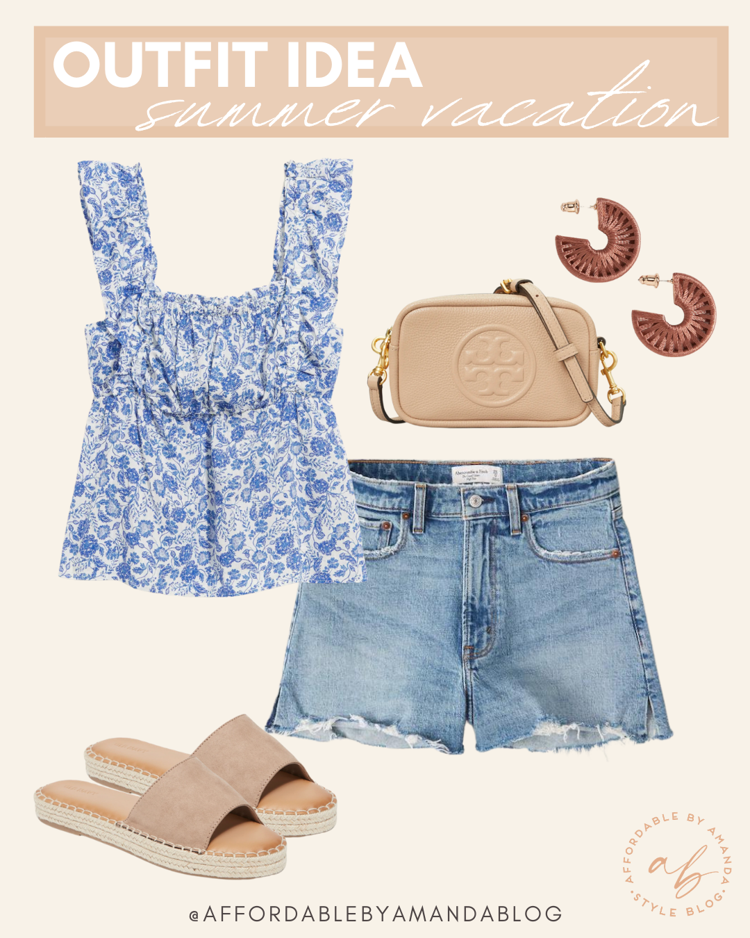 Printed Ruffle Babydoll Top for Women - Abercrombie & Fitch Mom Denim Shorts - Outfit Ideas for Summer 2021