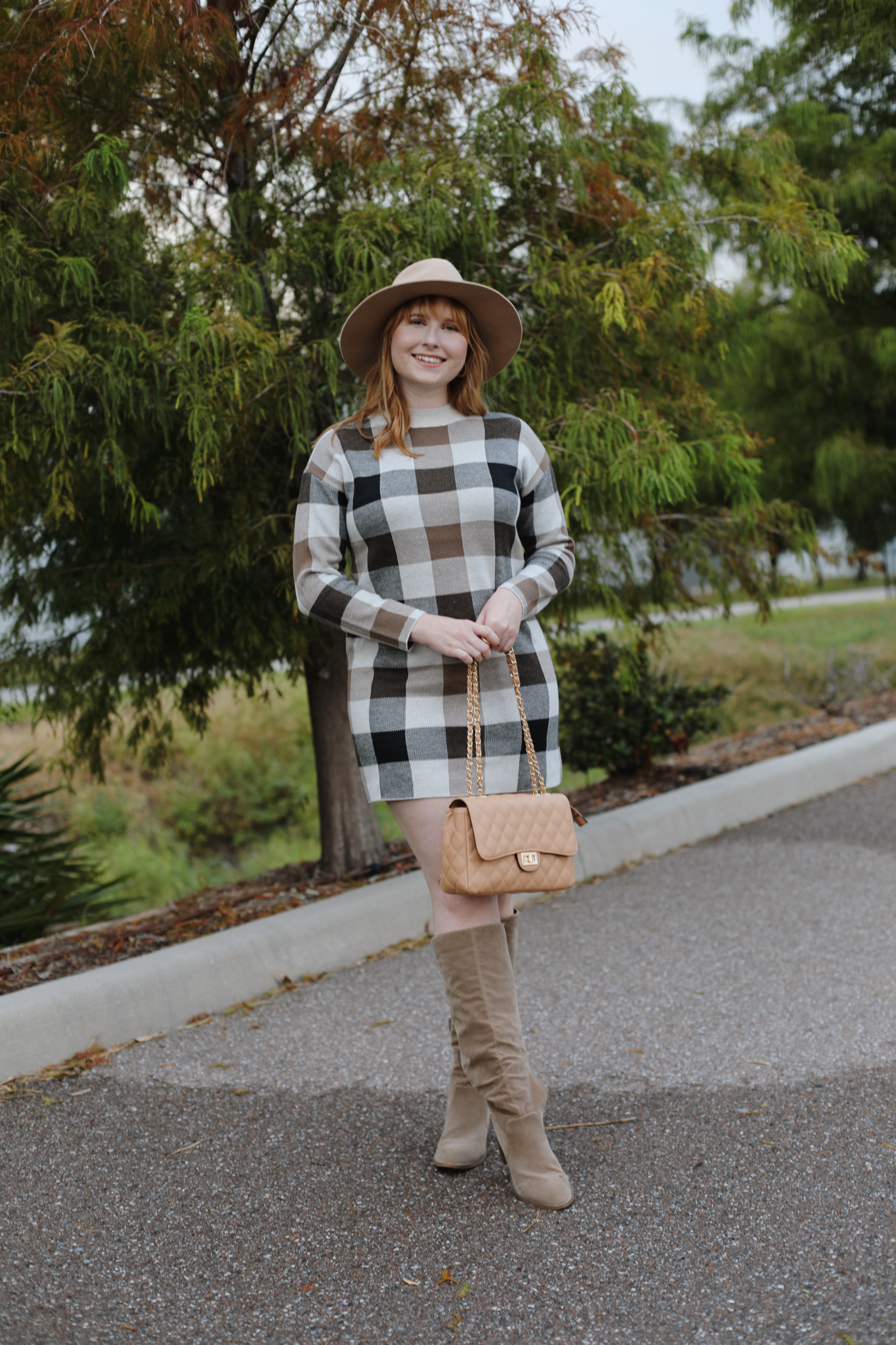 LOFT Checked Mock Neck Sweater Dress - Affordable by Amanda shares 20 Stylish Fall Outfits