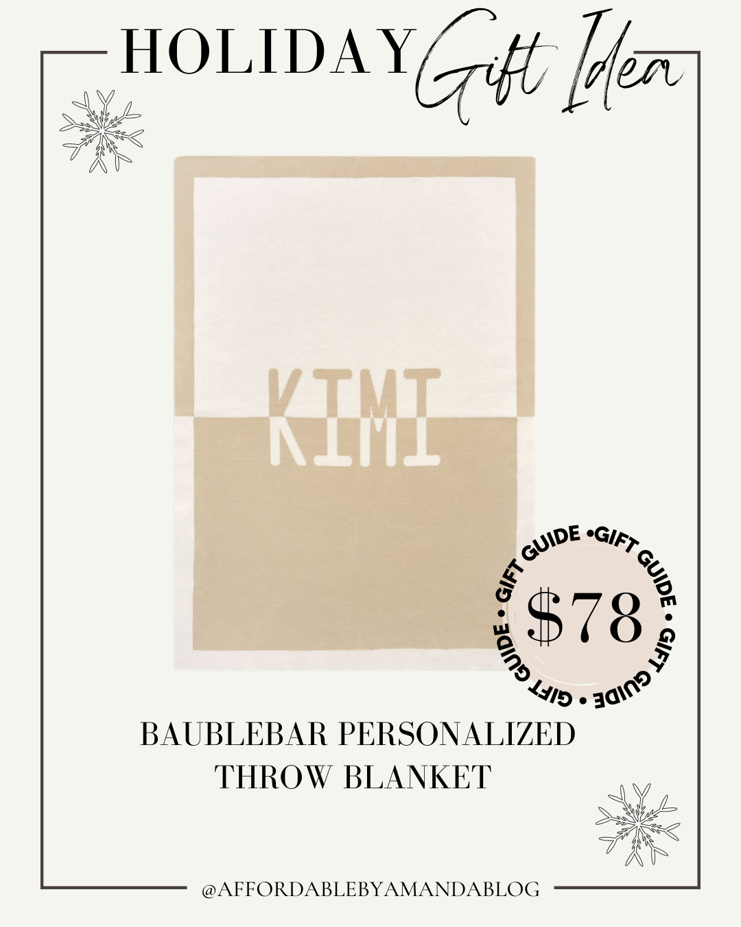  BaubleBar The Alpha Throw: Spell It Out-Natural/Beige - Holiday Gifts Under $100 - 10 Gifts Under $100 