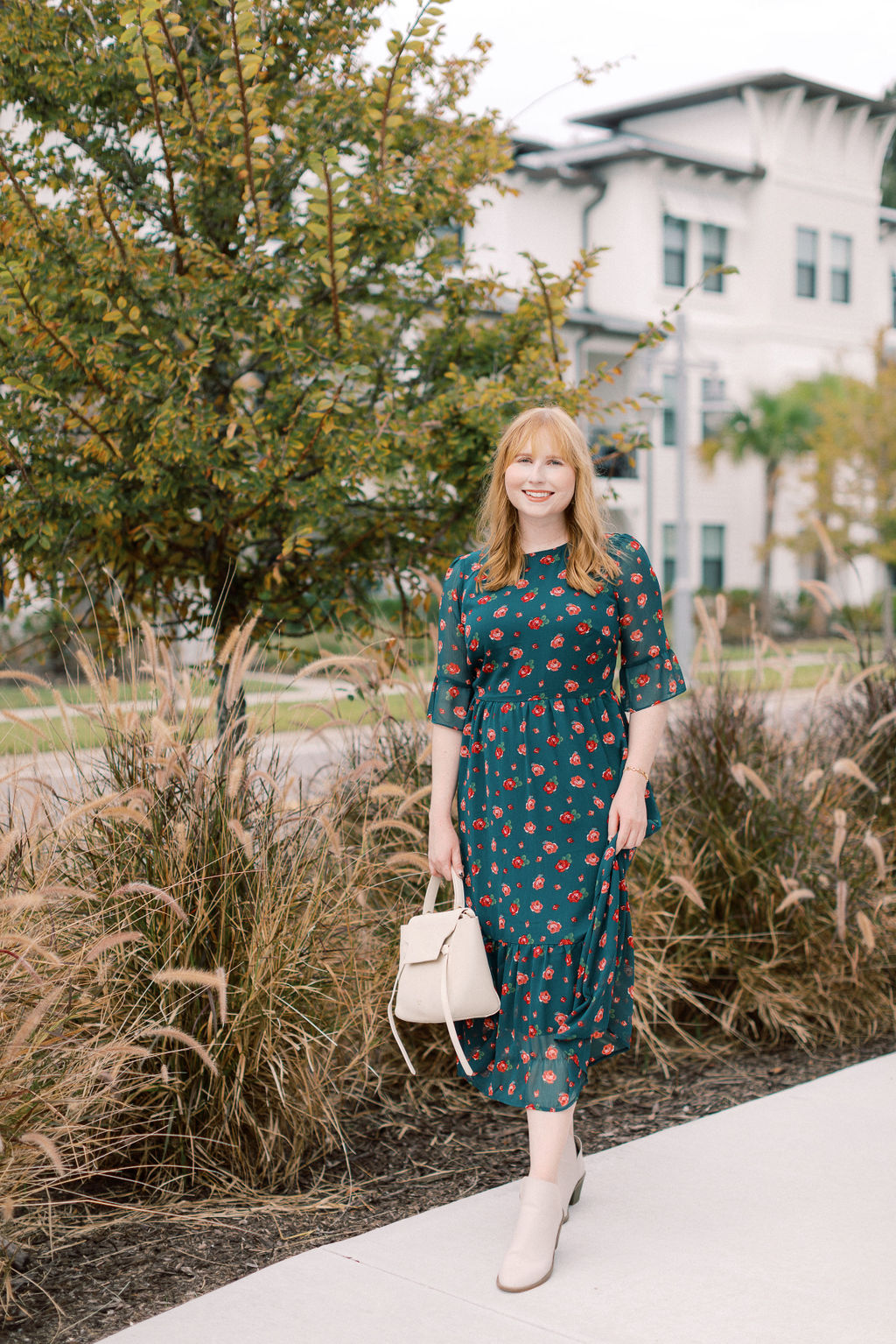 Floral Ruffle Midi Dress - Affordable by Amanda - What to Wear to Thanksgiving Dinner