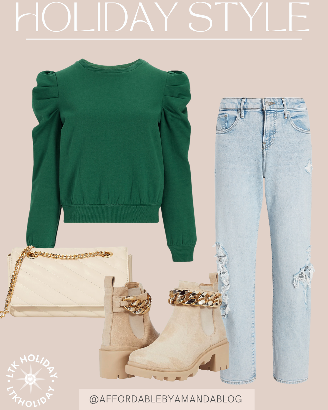 green pullover sweater and light wash denim jeans with steve madden ankle boots