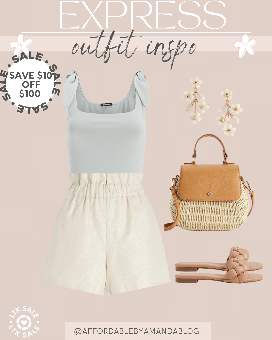 Tie Strap Bodysuit with White Paperbag Shorts - Express Spring Outfit Ideas 2022
