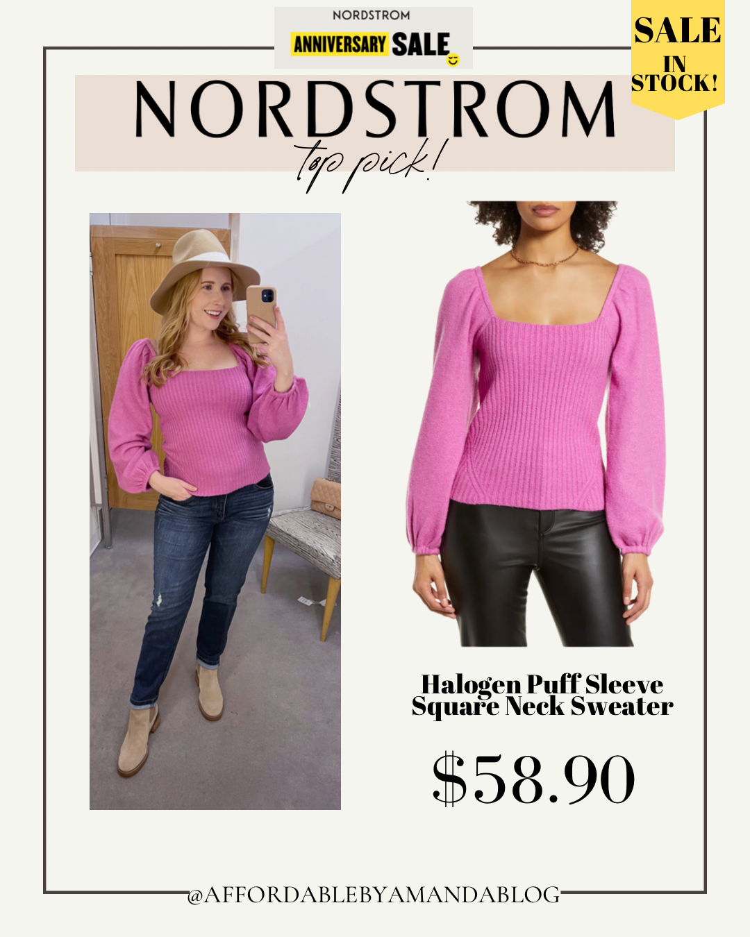Halogen® Puff Sleeve Square Neck Sweater - Affordable by Amanda 