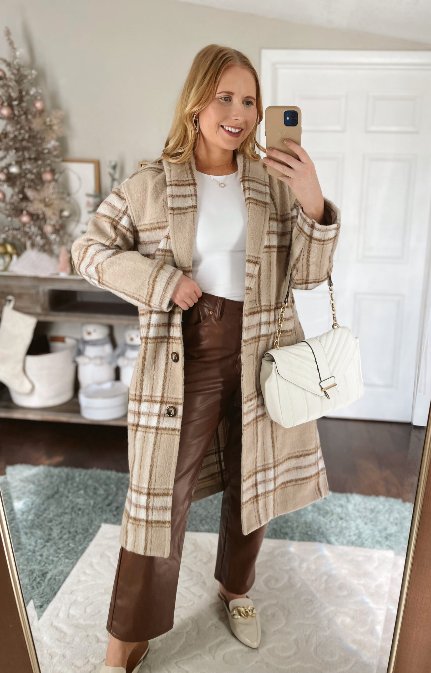 Relaxed Plaid Soft-Brushed Overcoat for Women 