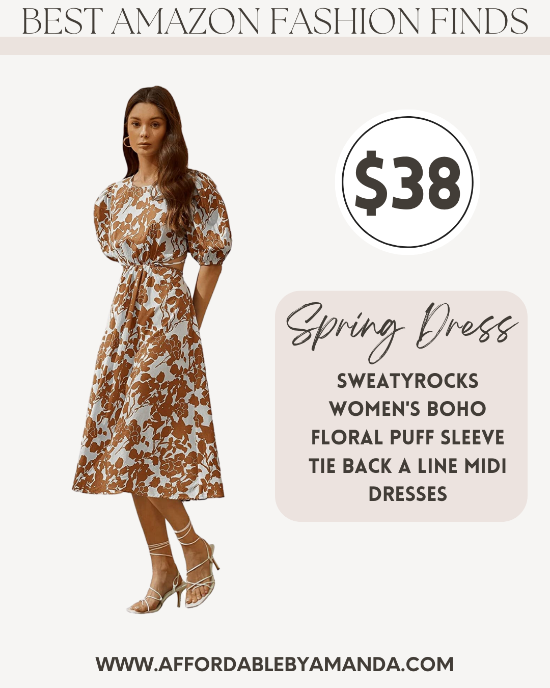 SweatyRocks Women's Boho Floral Puff Sleeve Cut Out Dress Tie Back A Line Midi Dresses 