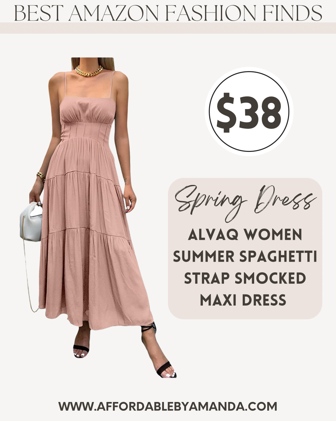 AlvaQ Women Summer Spaghetti Strap Smocked Maxi Dress Sleeveless High Waist Casual A Line Ruffle Dress