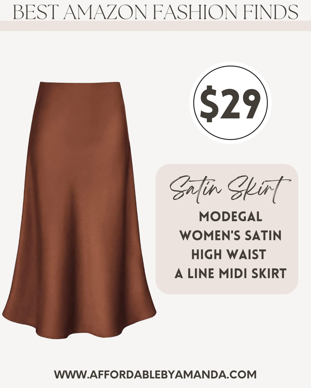 Modegal Women's Satin High Waist Hidden Elasticized Waistband Flared Casual A Line Midi Skirt 