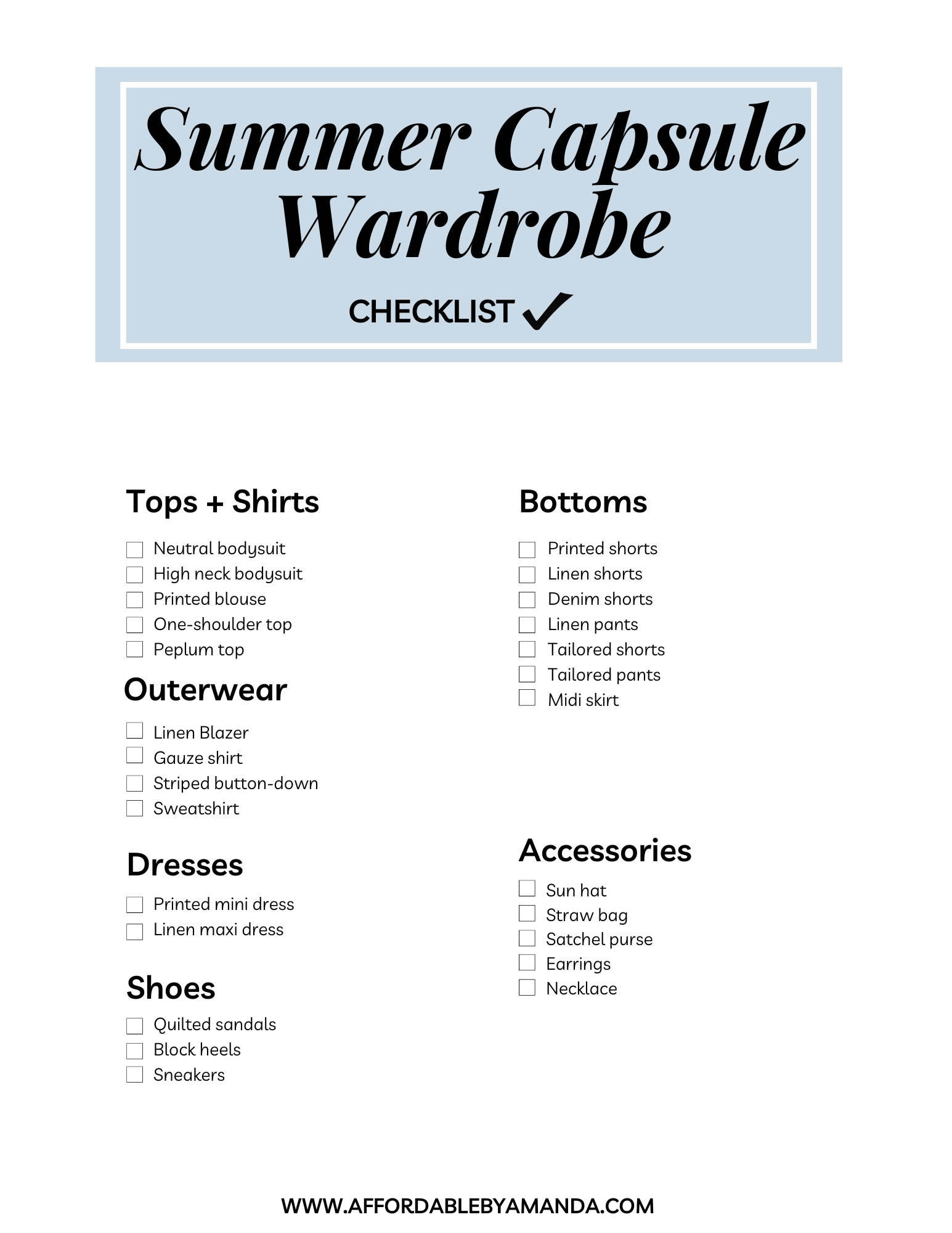 Summer Capsule Wardrobe Checklist