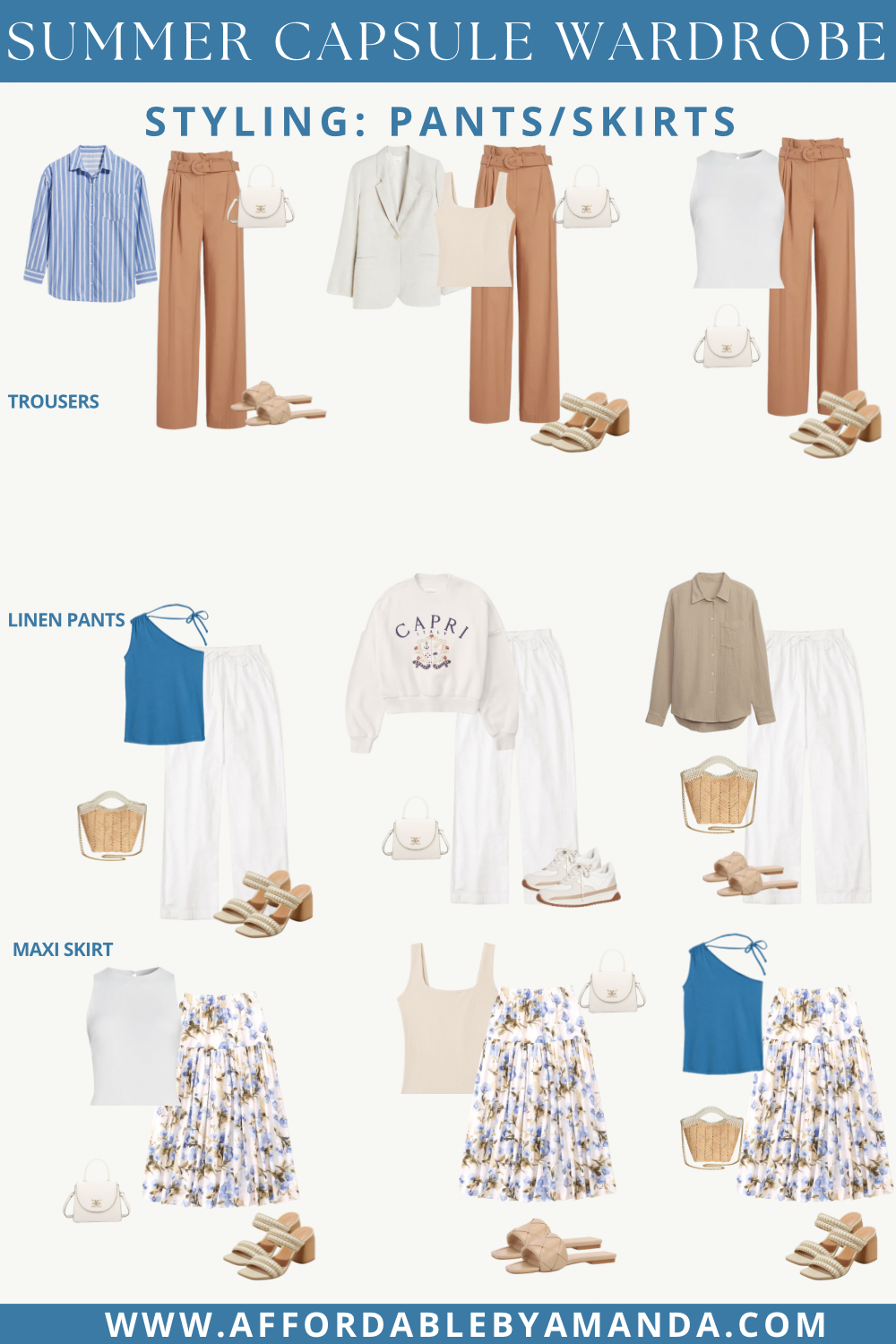 Summer Capsule Wardrobe - Affordable by Amanda styles pants and skirts for a summer capsule wardrobe