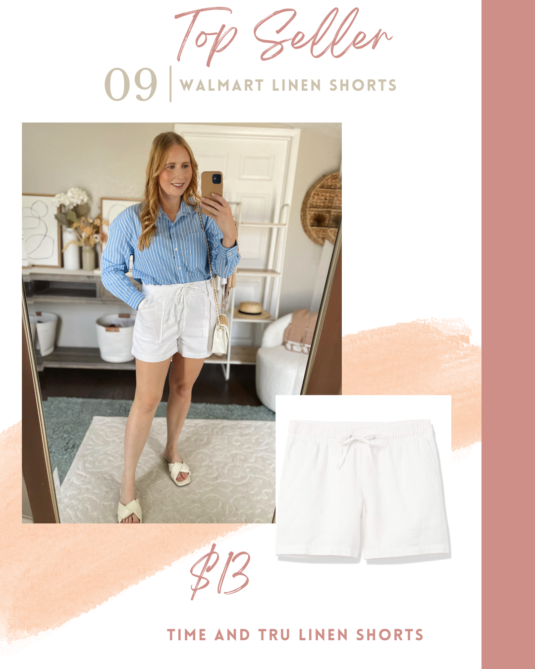 Time and Tru Smocked Waist Linen Shorts
