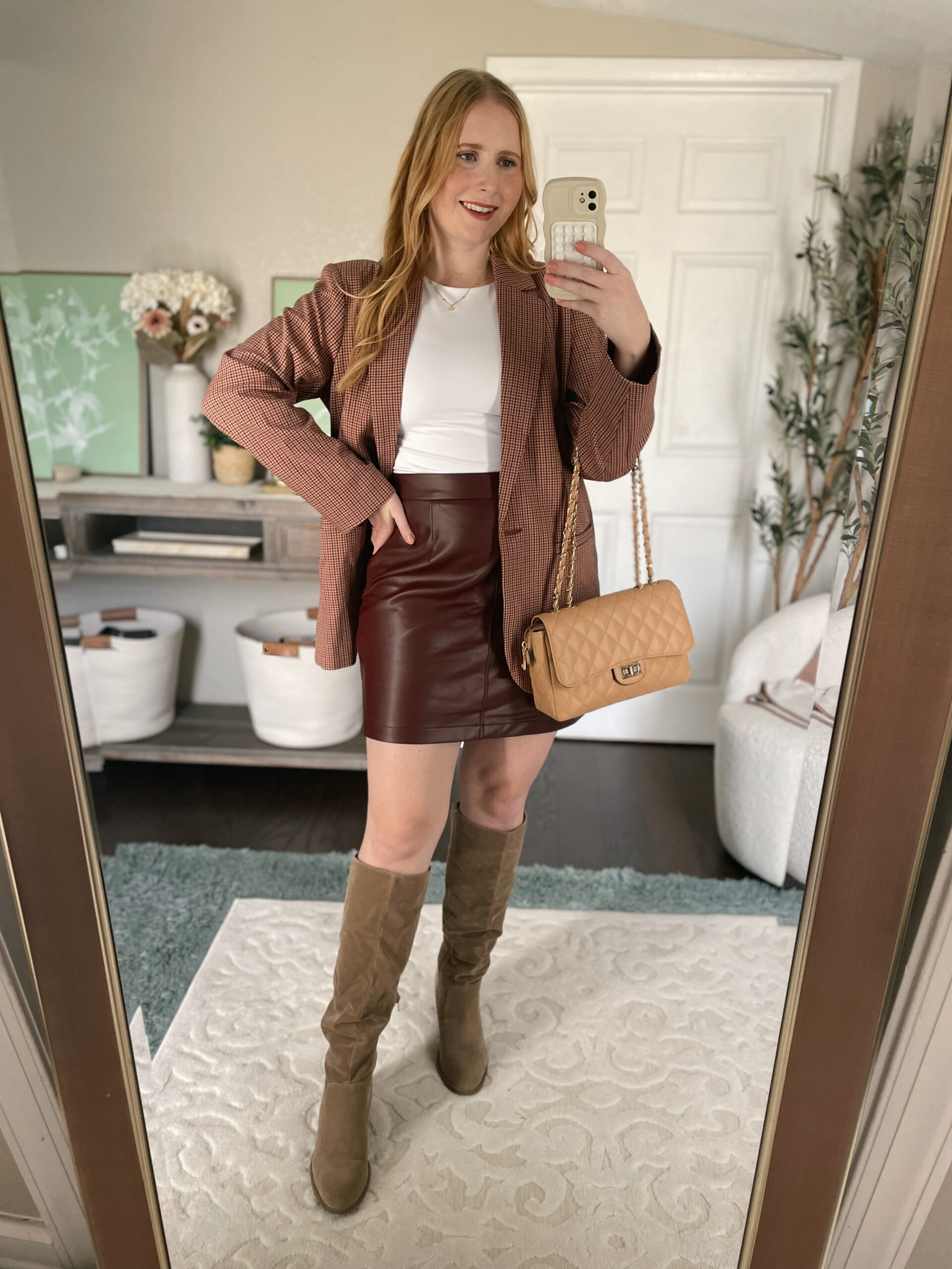 Women's Oversized Fall Blazer - A New Day, French Connection Crolenda Faux Leather Mini Skirt at Nordstrom