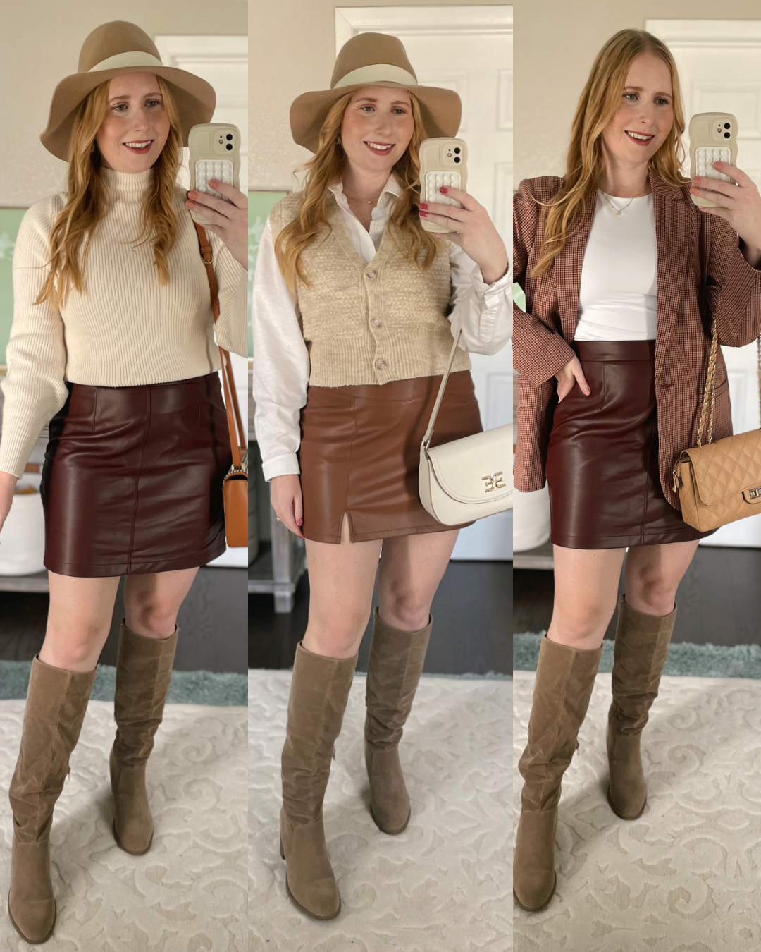 How to Wear a Faux Leather Mini Skirt - Fall Capsule Wardrobe Outfits 2023
