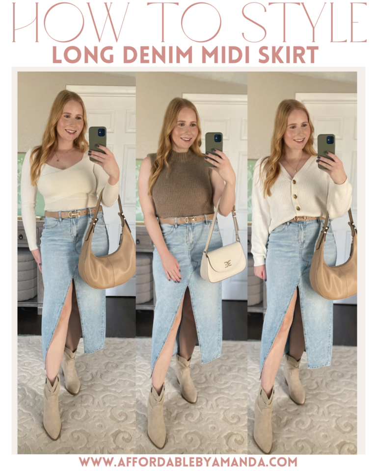 How to Style a Denim Midi Skirt - Affordable by Amanda