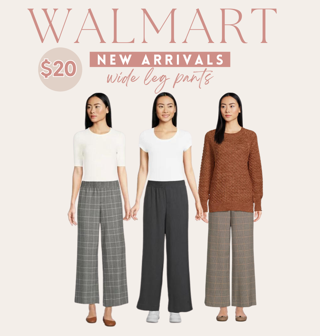 Time and Tru Women's Wide Leg Pants, 30" Inseam for Regular - Walmart Fall Fashion Finds Under $50