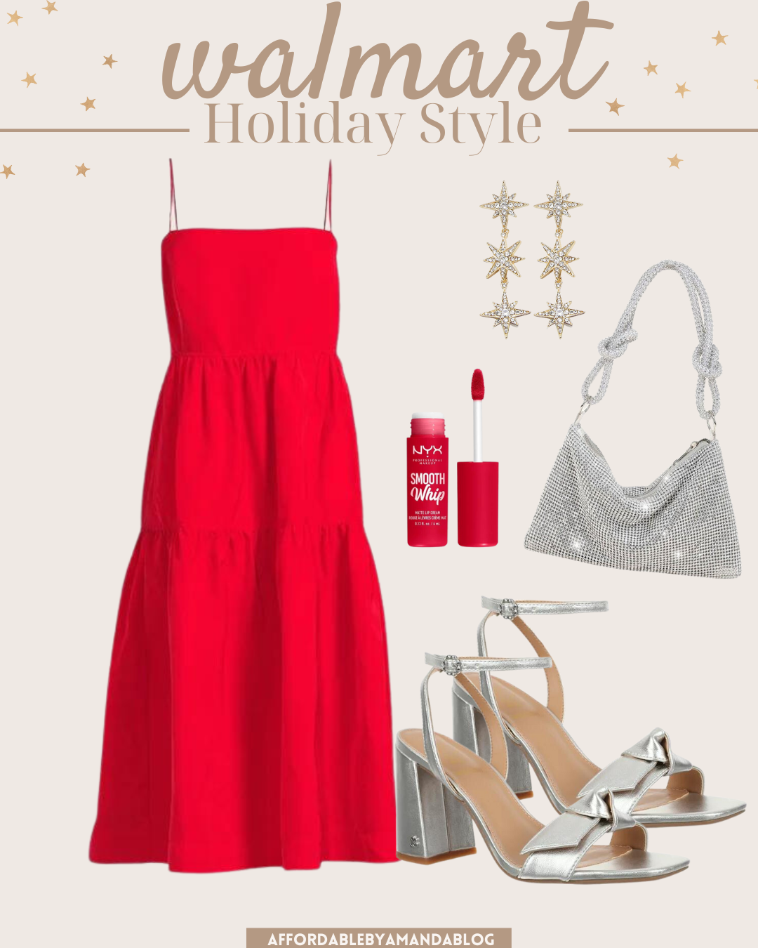 Free Assembly Women's Strappy Empire Midi Dress | 10 Holiday Walmart Outfits 2023