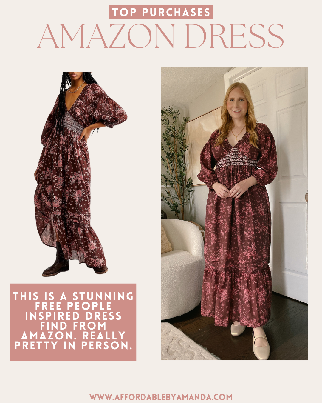 Argeousgor Boho Flowy Maxi Dress for Women Puff Long Sleeve Square Neck Embroidered Swing Tiered Long Dress