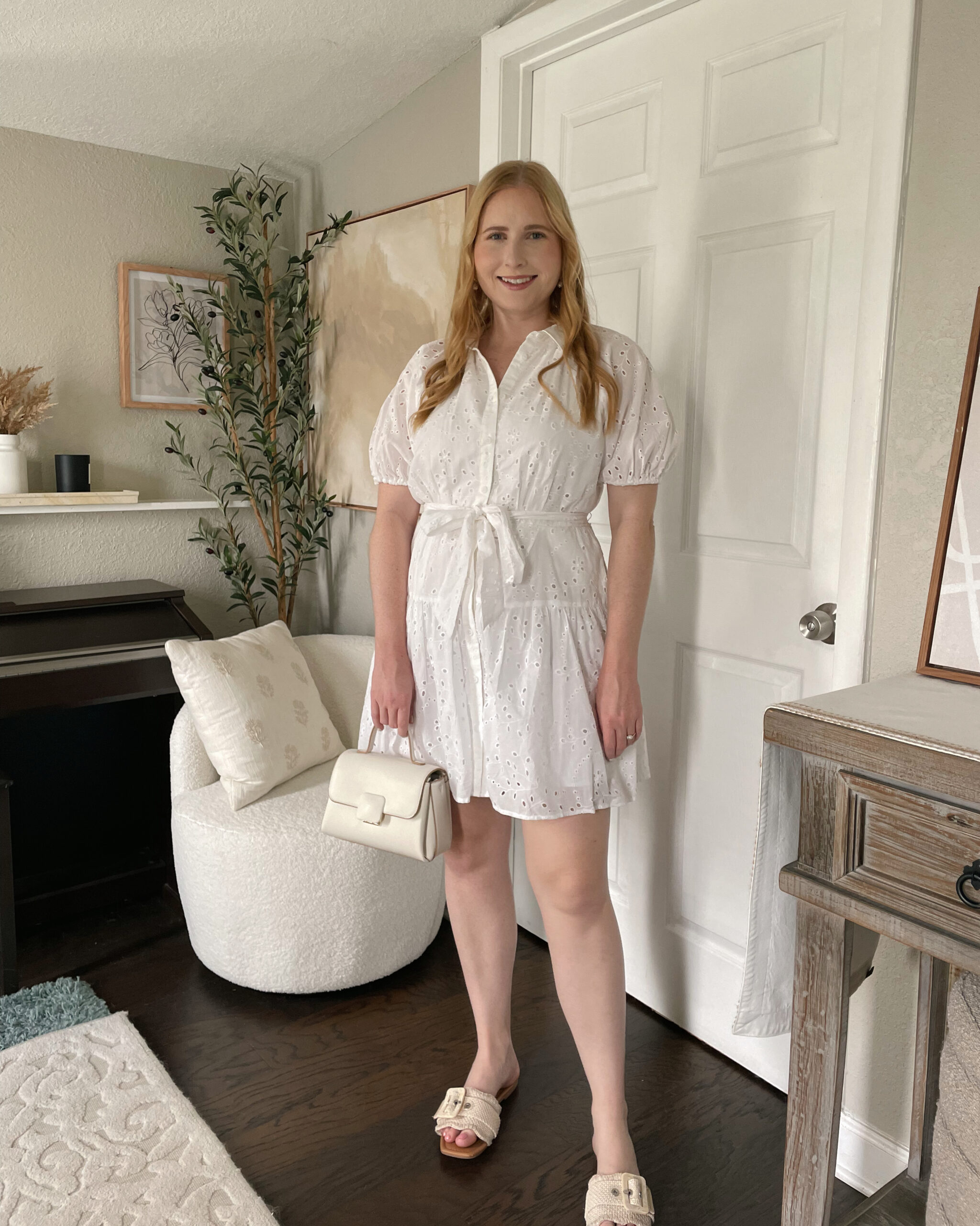 Women's Eyelet Balloon Elbow Sleeve Mini Shirtdress - A New Day™ White - 10 Classy Summer Dresses 2024