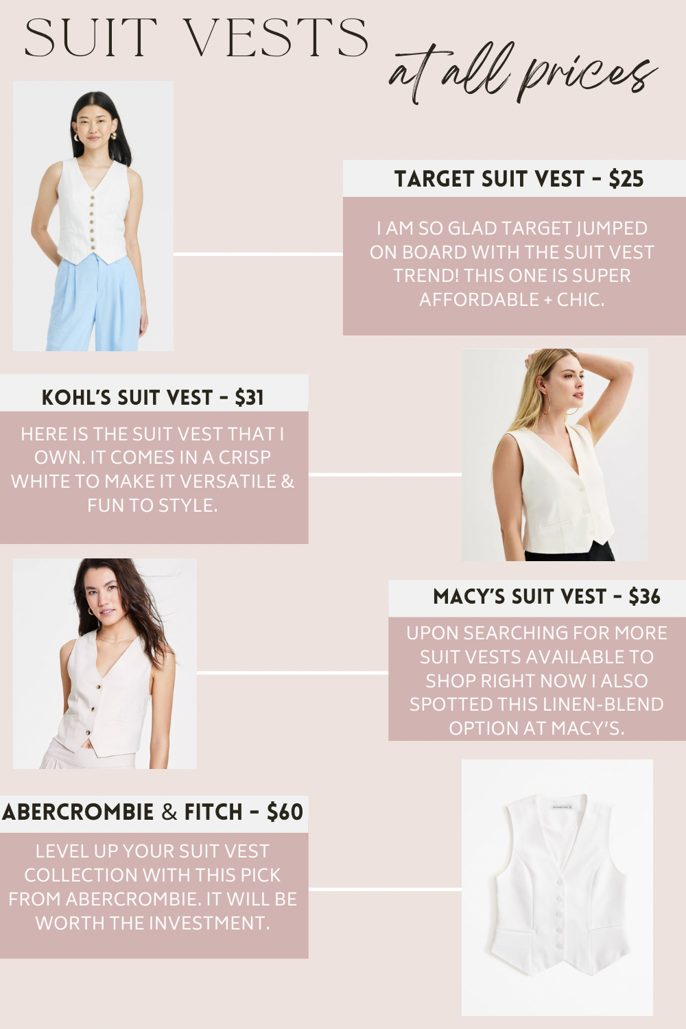 6 Ways to Style a Suit Vest | Suit Vest Outfits | Casual suit vest outfits women | How to style a vest for the summer