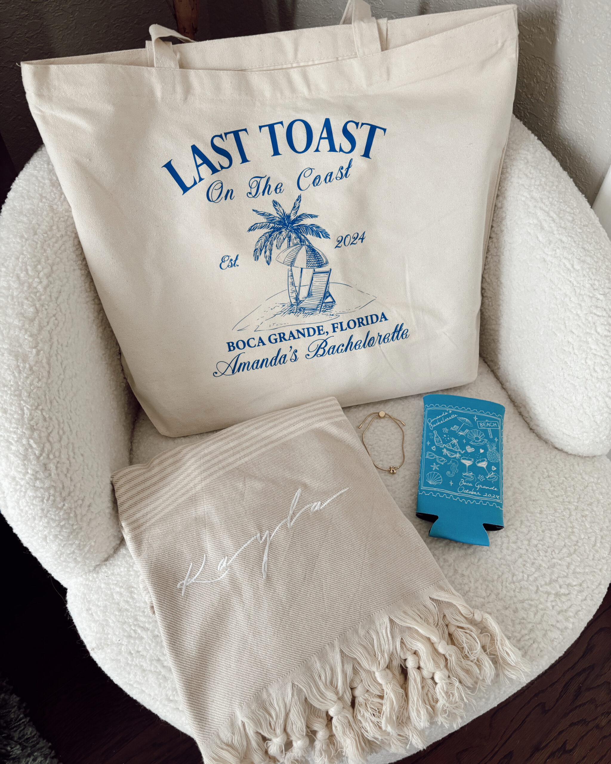 Last Toast on the Coast Bachelorette Decor, Gift Bag Ideas for Bridesmaids. Plan the Ultimate Last Toast on the Coast Bachelorette Party