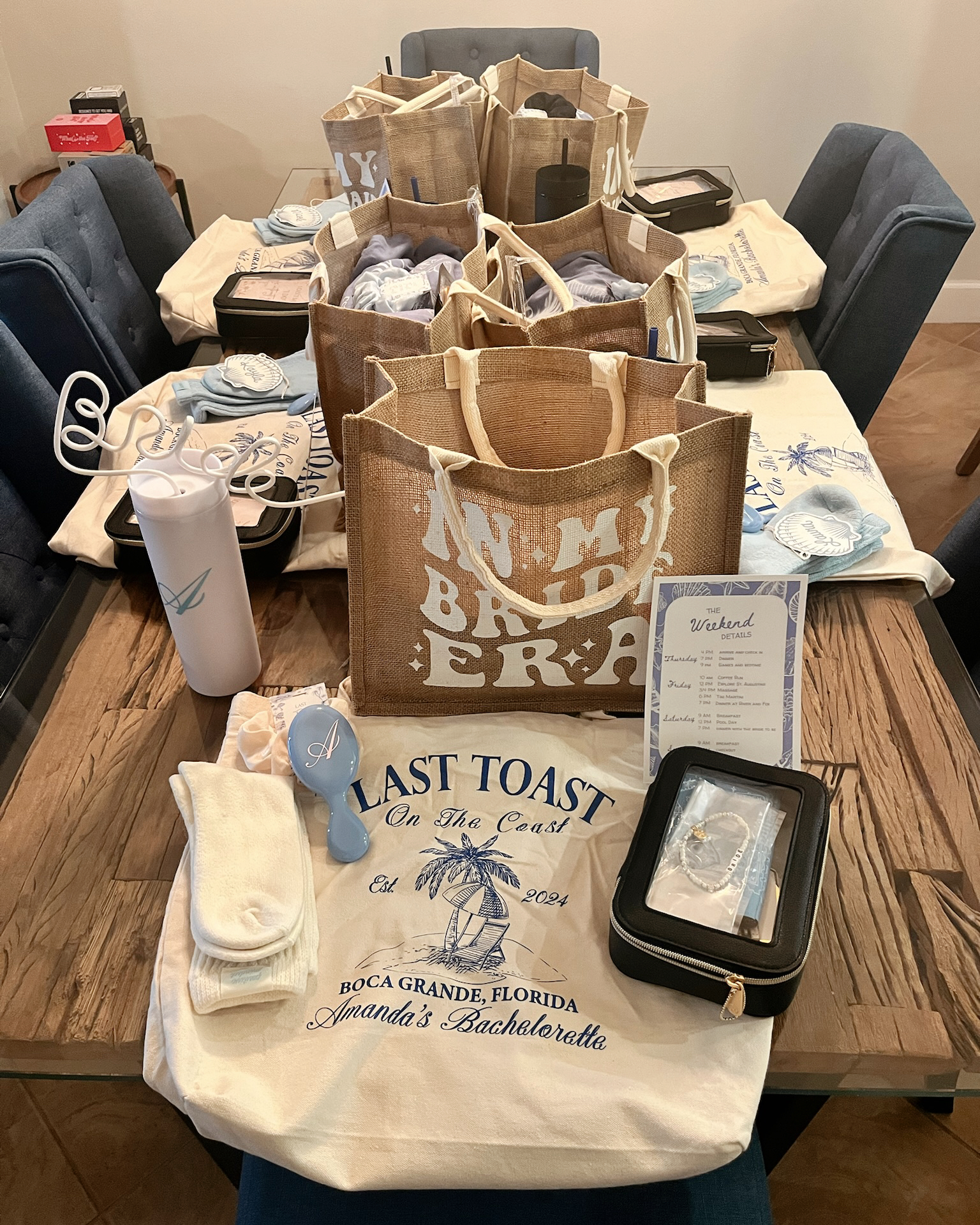 Last Toast on the Coast Bachelorette Decor, Gift Bag Ideas for Bridesmaids. Plan the Ultimate Last Toast on the Coast Bachelorette Party