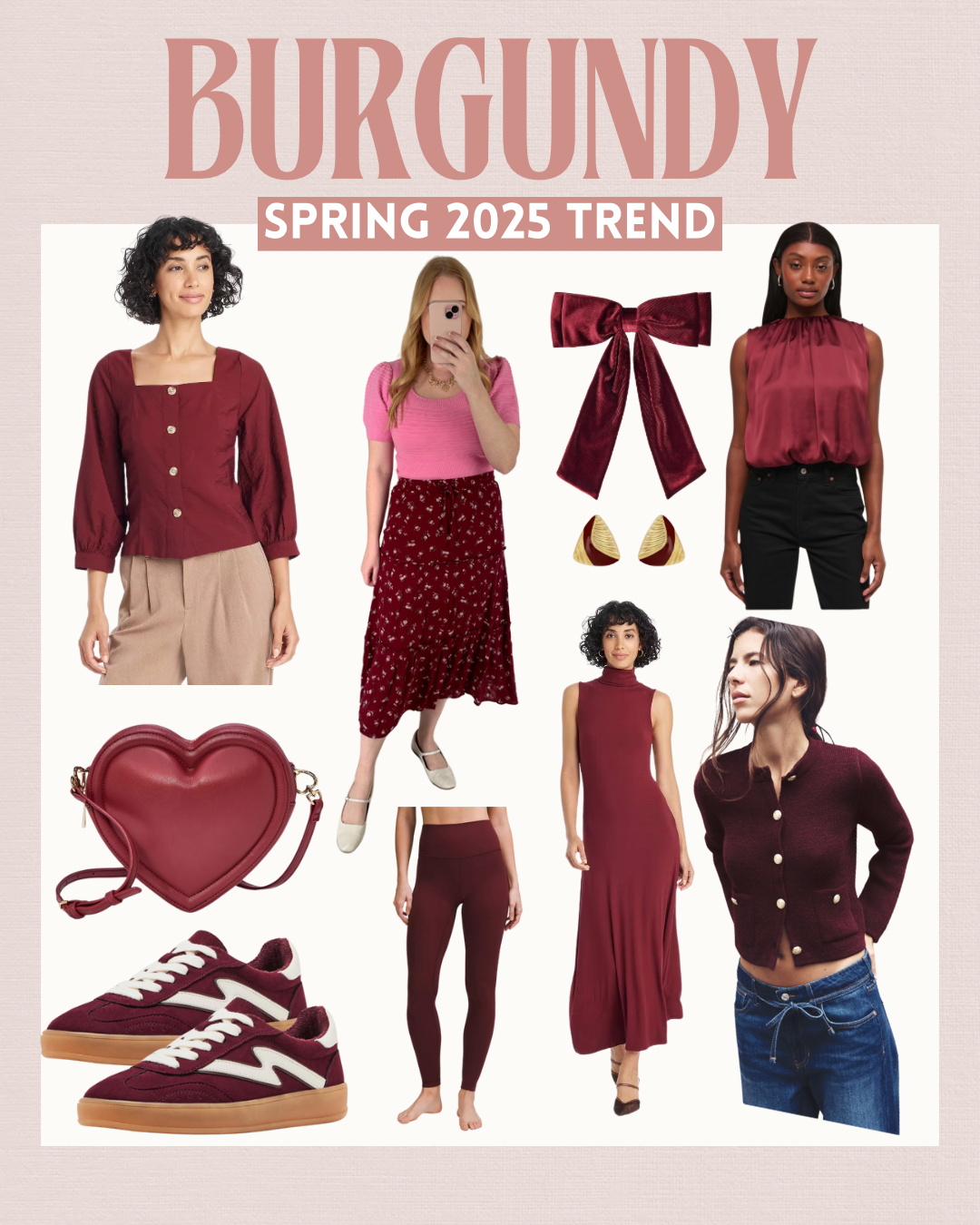 10 Wearable Spring Trends for 2025 - burgundy is on trend for spring 2025 - Affordable by Amanda