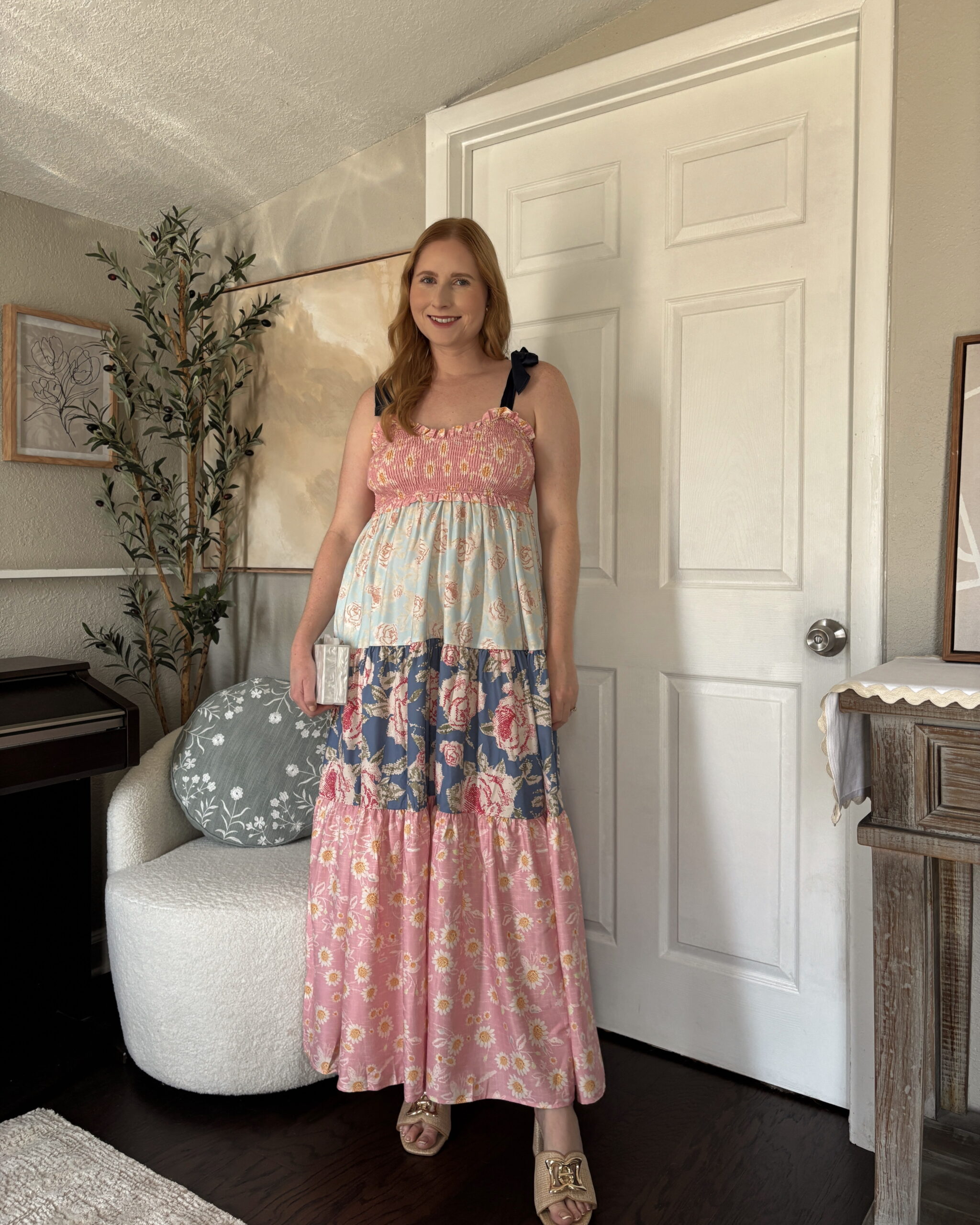 Women Summer Boho Dress Floral Printing Sleeveless Tie Shoulder Flowy Maxi Dress Y2k Beachwear Sundress