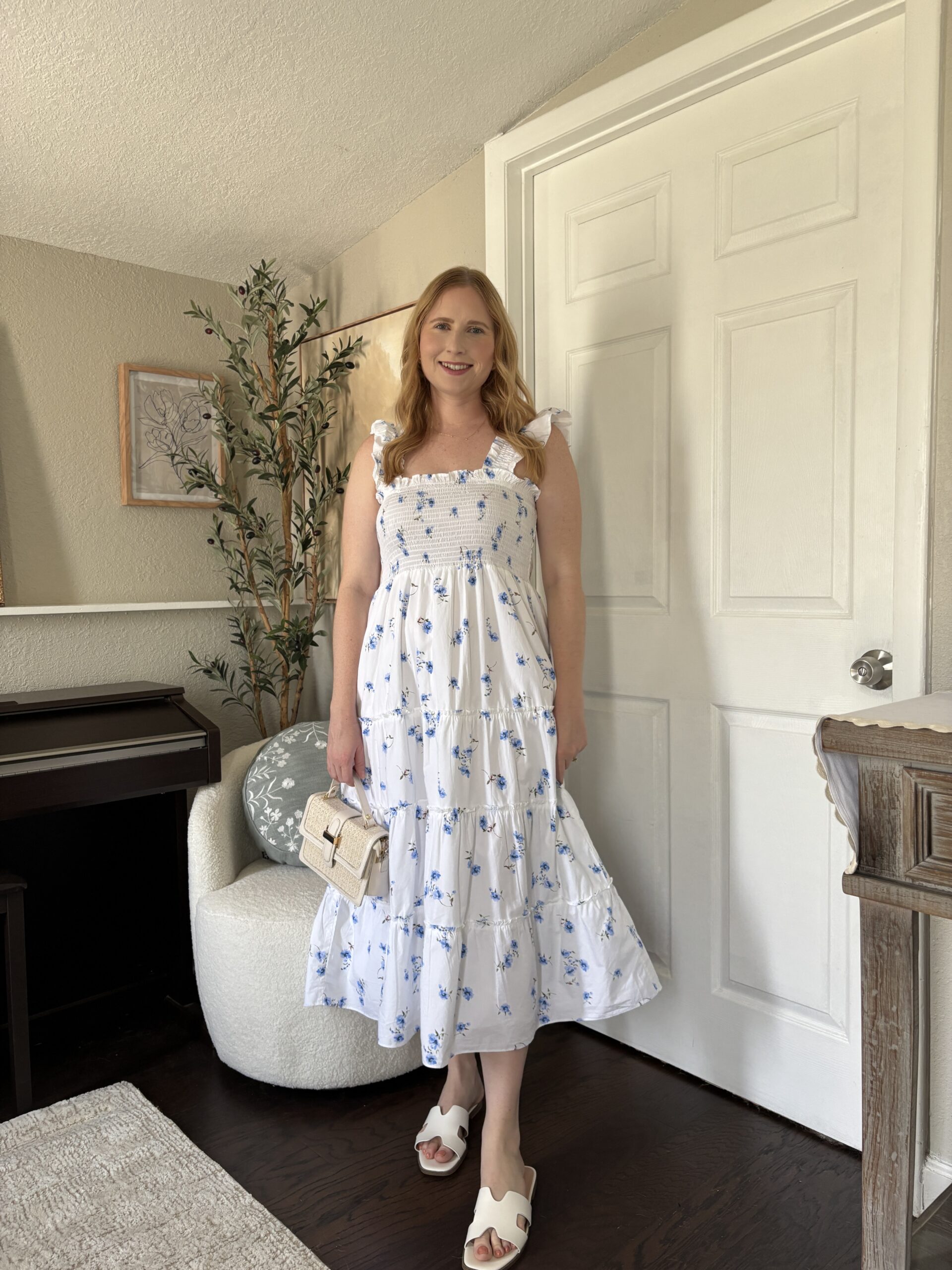 100% Organic Cotton Poplin Smocked Midi Dress from Quince