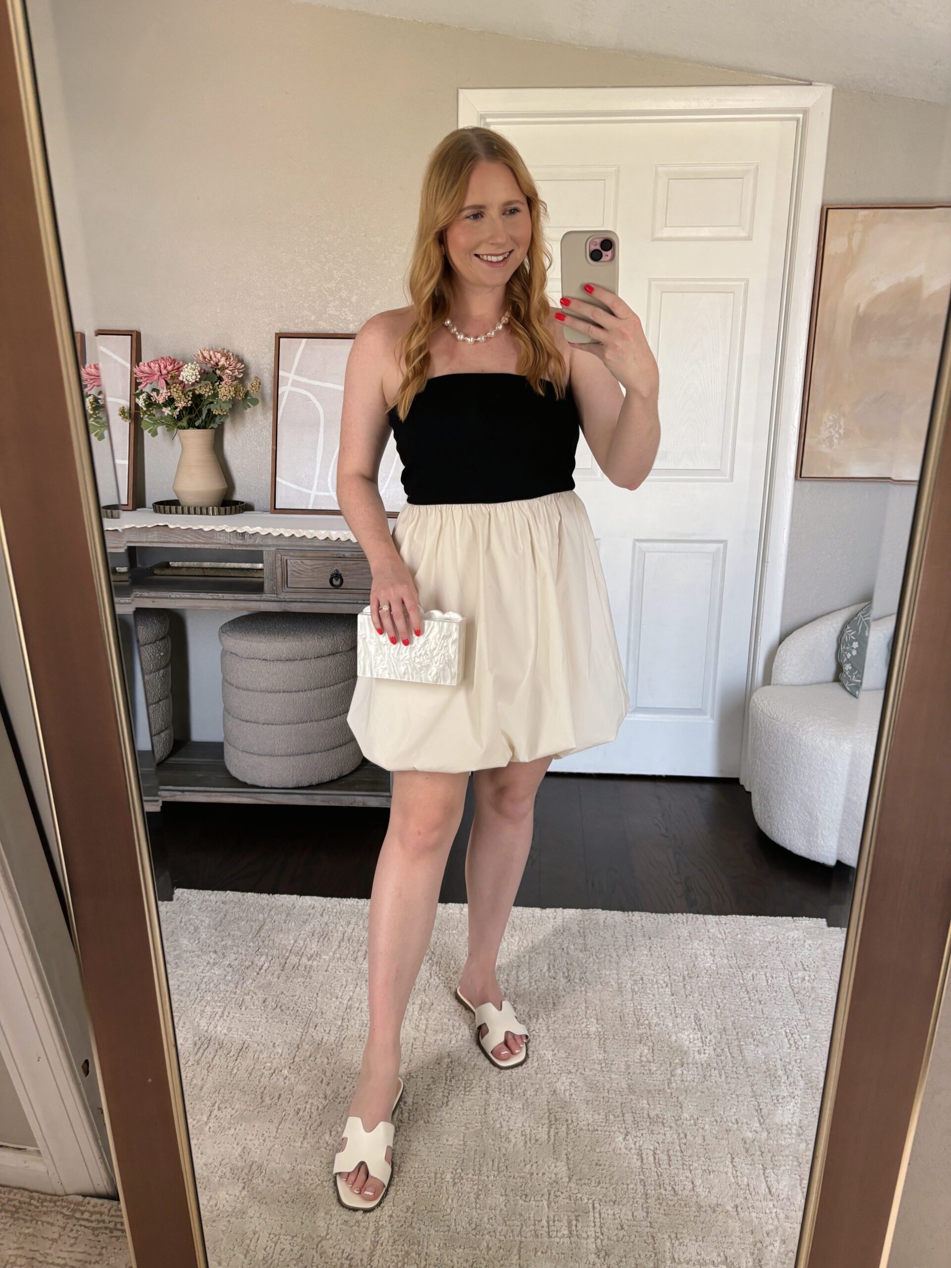 Women's Tube Bubble Mini A-Line Dress - A New Day™ Black/Cream