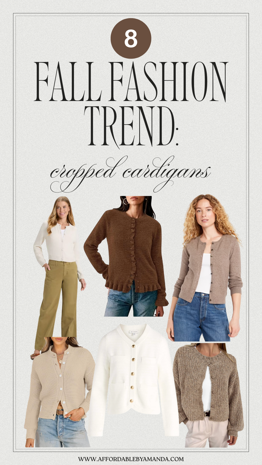 Cropped cardigan outfit ideas for fall 2025. Affordable cropped cardigans to style with denim. How to wear cropped cardigans with dresses and skirts.