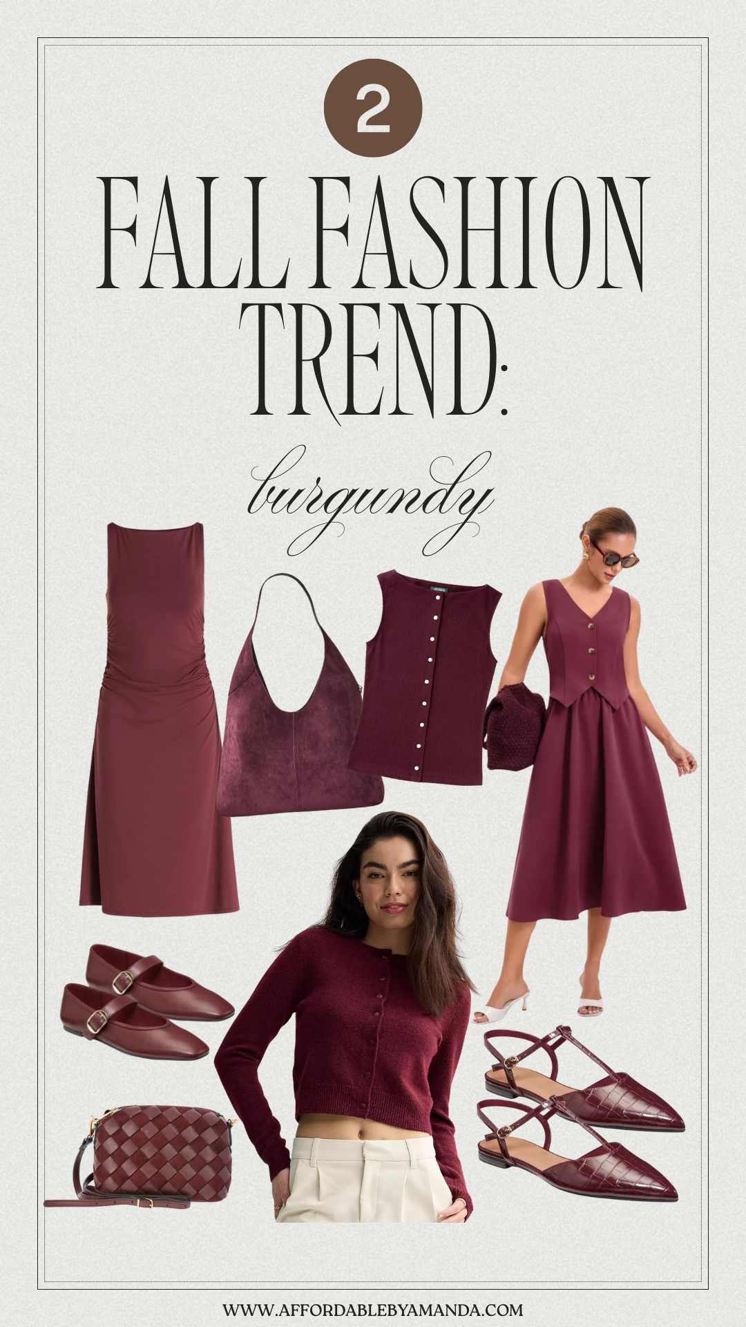 Burgundy outfit ideas for fall 2025. How to wear burgundy sweaters and accessories this season. Affordable burgundy fashion finds for fall.