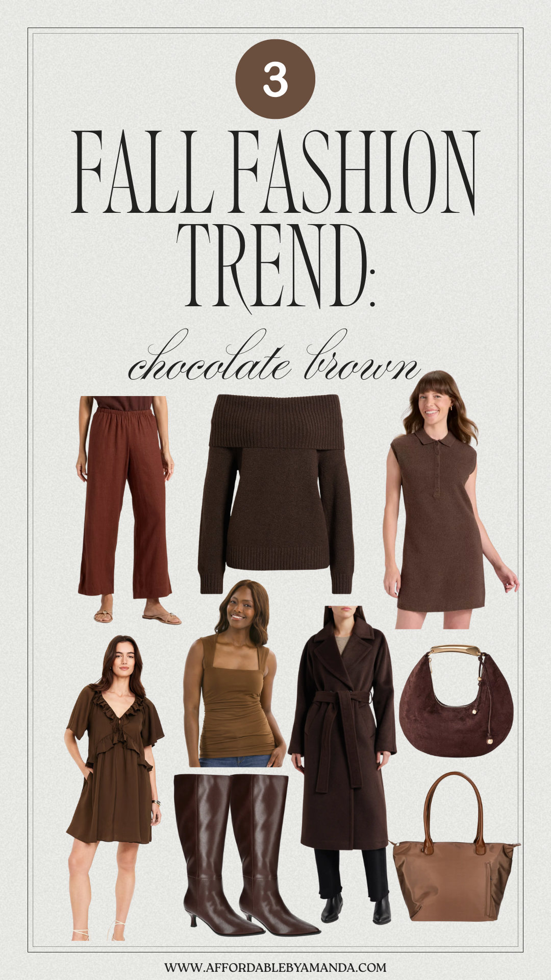 Chocolate brown fall outfit ideas 2025. How to style chocolate brown like a neutral. Affordable chocolate brown fashion pieces to shop”