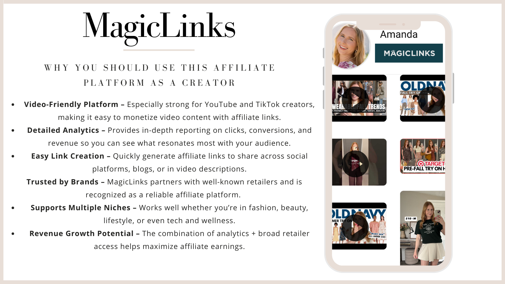 MagicLinks affiliate network platform for content creators