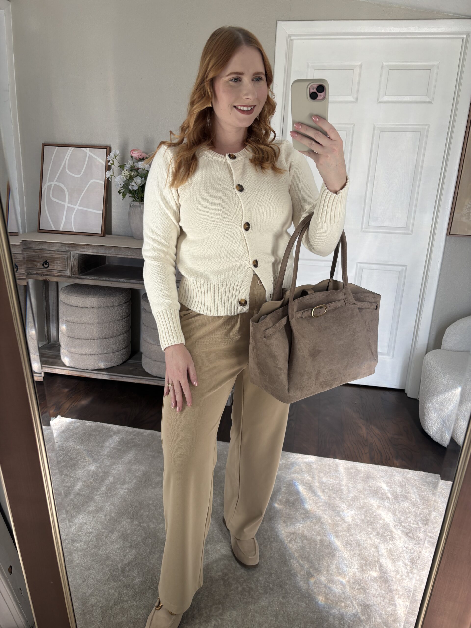 Time and Tru Women's Button Front Cardigan Sweater, Midweight. This Walmart spring capsule wardrobe features affordable, timeless pieces you can mix and match all season long. If you’re looking for budget-friendly spring outfit ideas, closet essentials, and easy everyday outfits, this capsule has you covered.