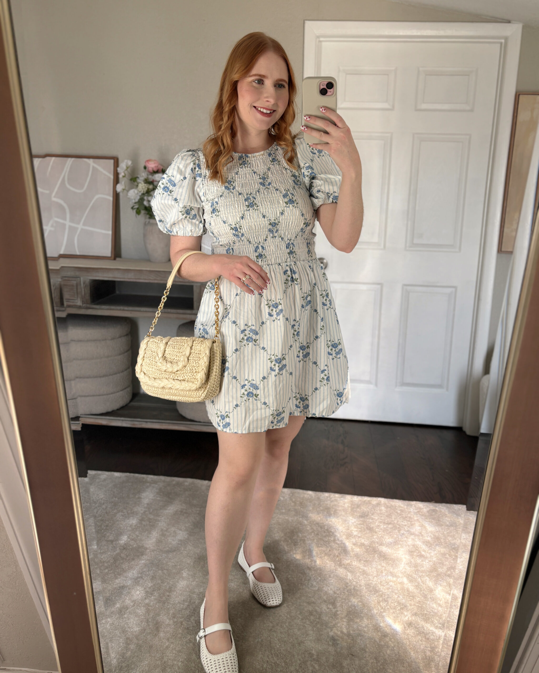 Puff-Sleeve Smocked Fit & Flare Mini Dress