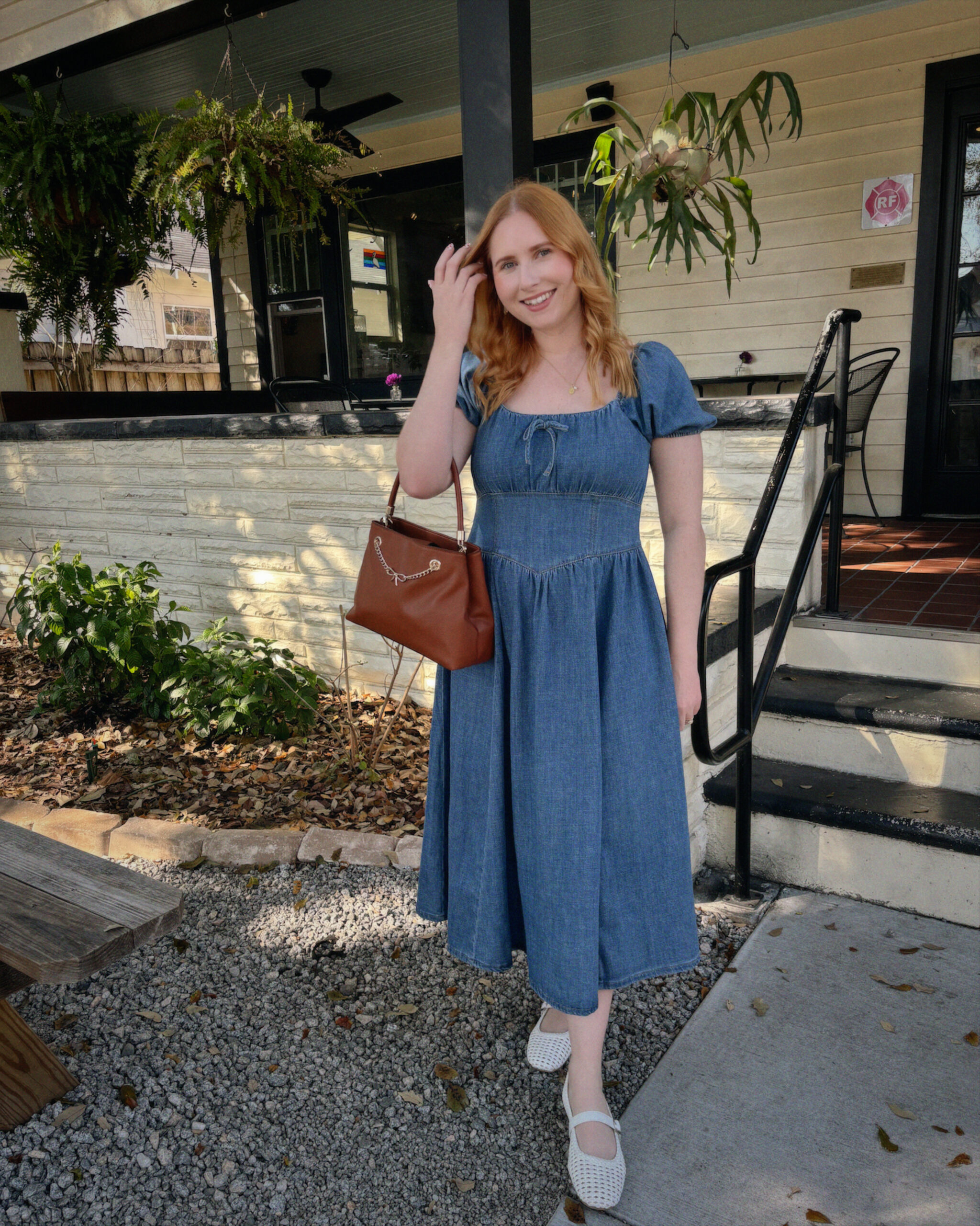 Women's LC Lauren Conrad Denim V-Yoke Puff Sleeve Corset Midi Dress