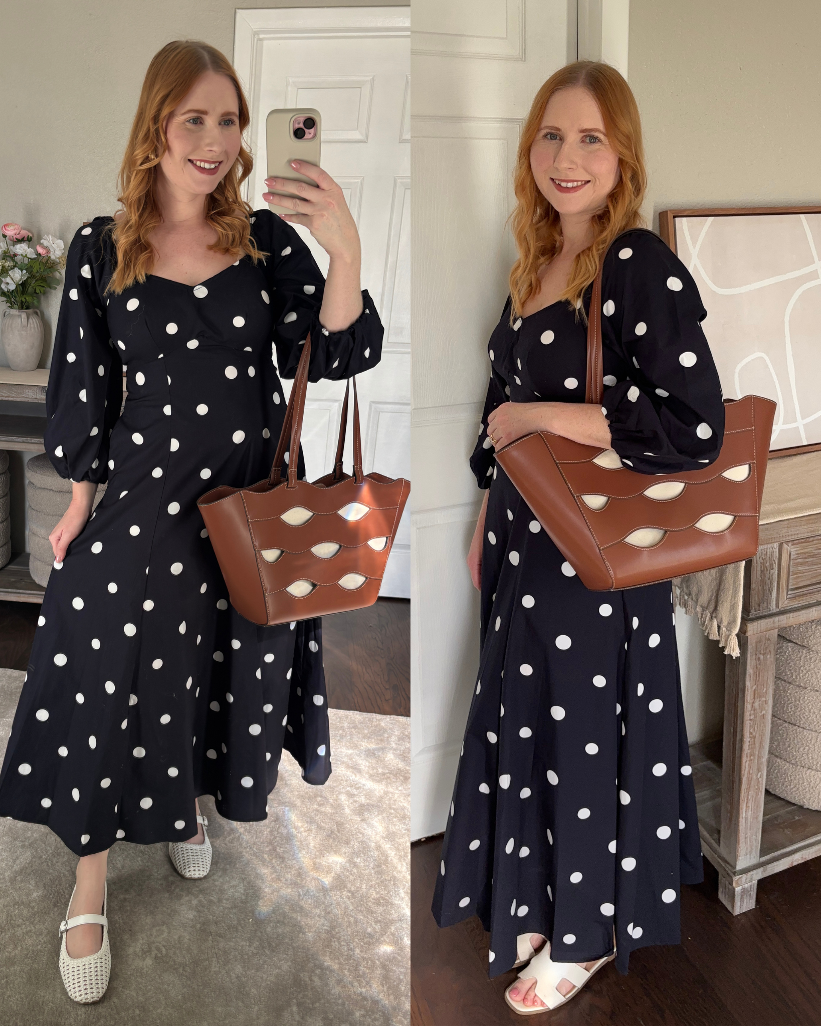Free Assembly Women's and Women's Plus Cotton Polka Dot Maxi Dress with Puff Sleeves